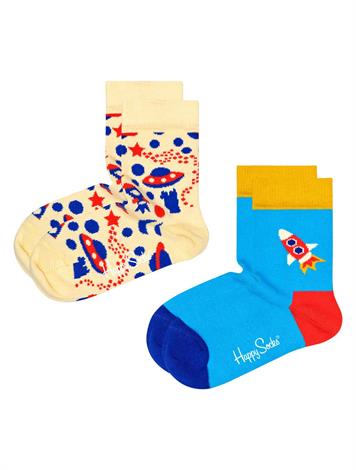 Happy Socks 2-Pack Into Space Blauw-Geel