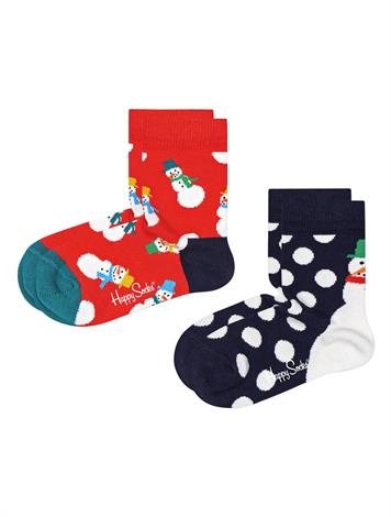 Happy Socks Kids 2-Pack Snowman Sock Zwart Rood