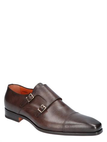 Santoni Leather Double Buckle Shoes Brown G-Wijdte