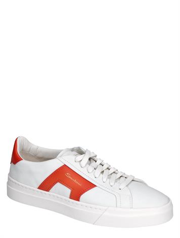 Santoni Leather Double Buckle Sneaker White Orange