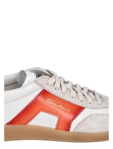 Santoni Leather Double Buckle Sneaker White Orange