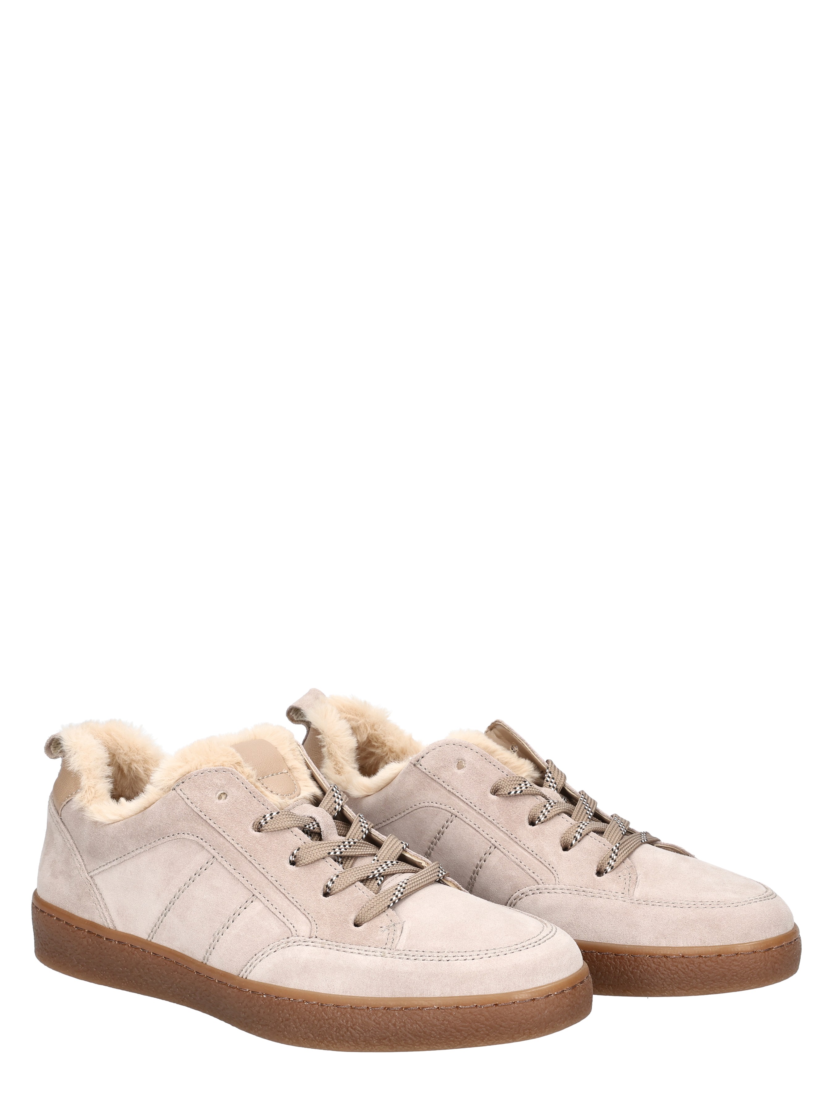 sneakers, suede, bontvoering?, beige, gum sole