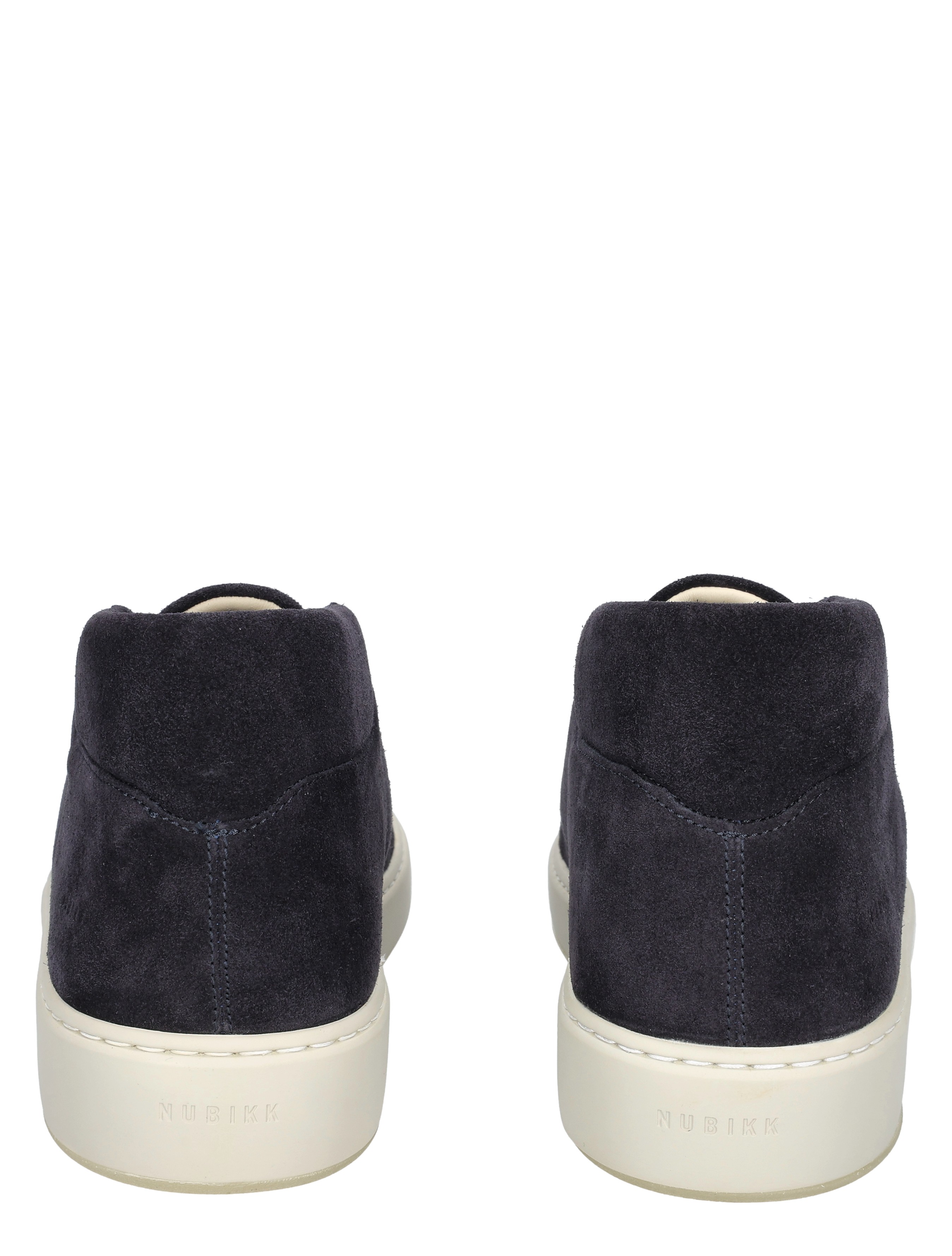 ankle boots, navy suede, midsole, white sole, back view
