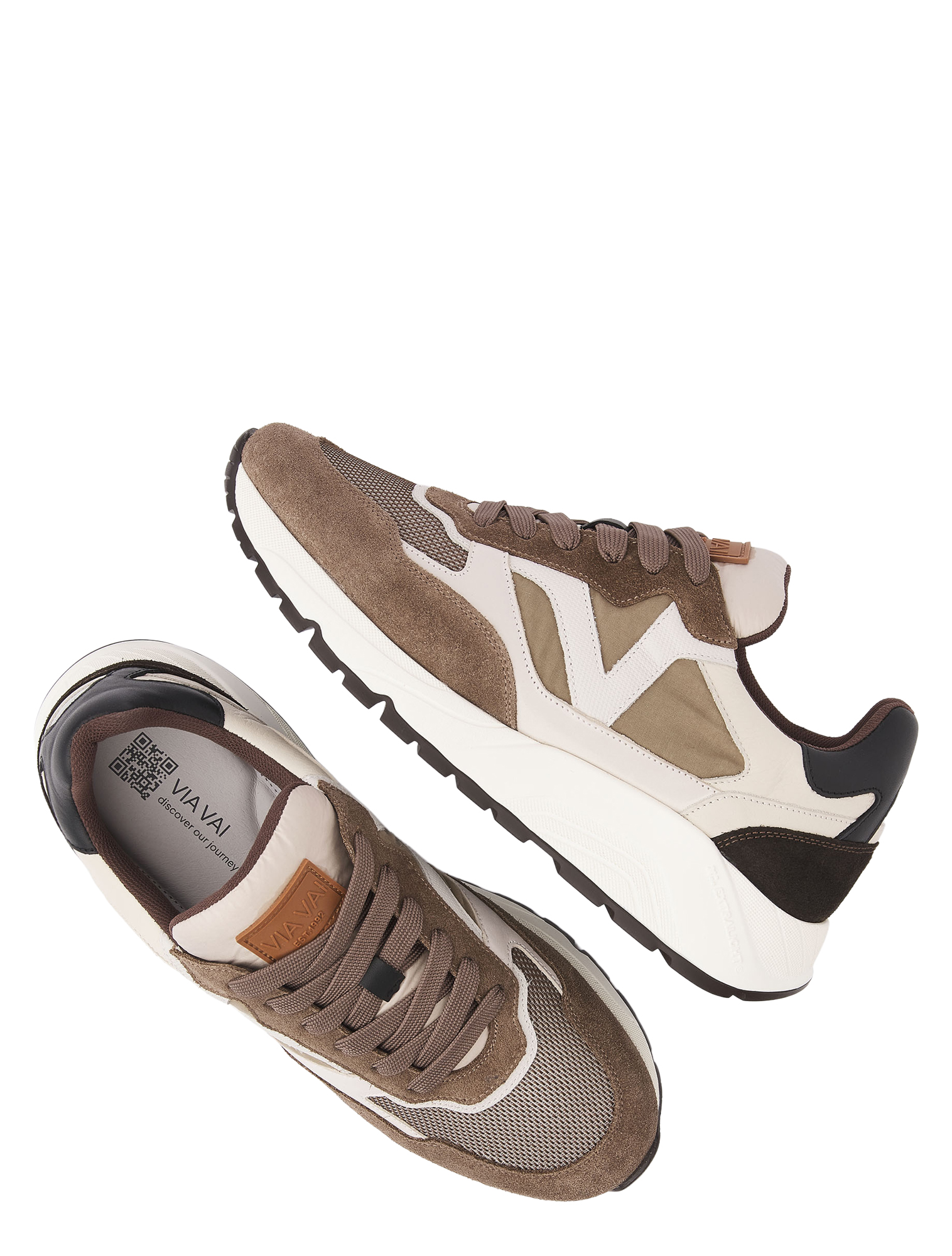 sneaker, sneaker barok, witte zool, bruine combinatie, mesh suede