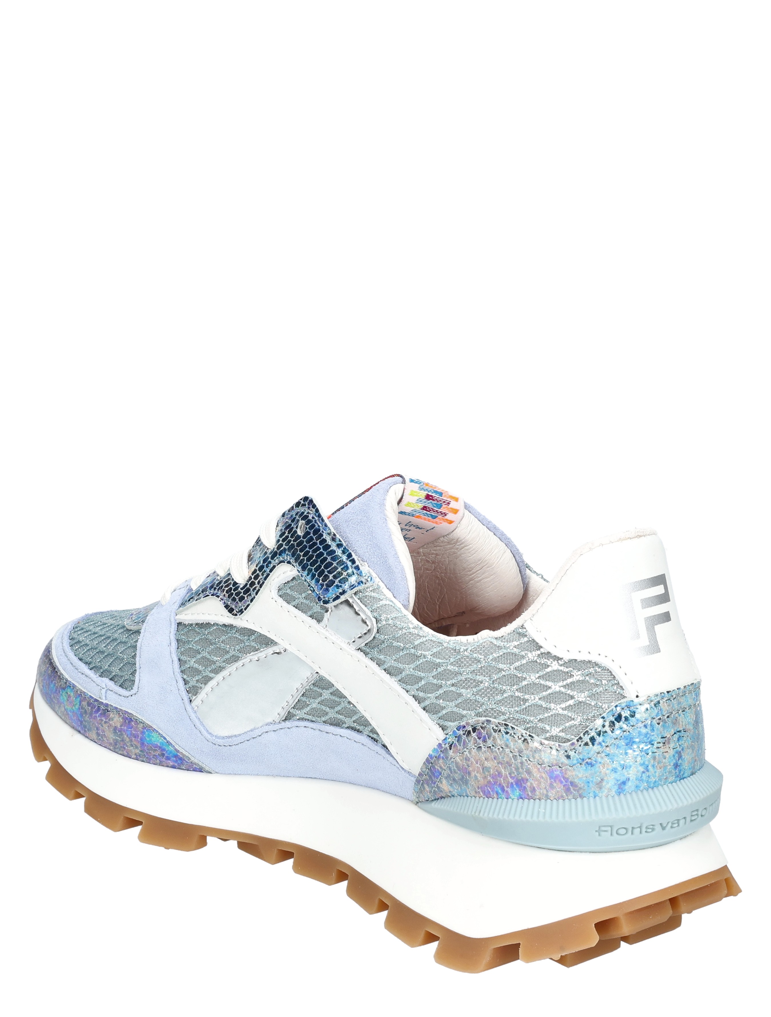 sneaker, dames, suede, mesh, witte zijkant metallic