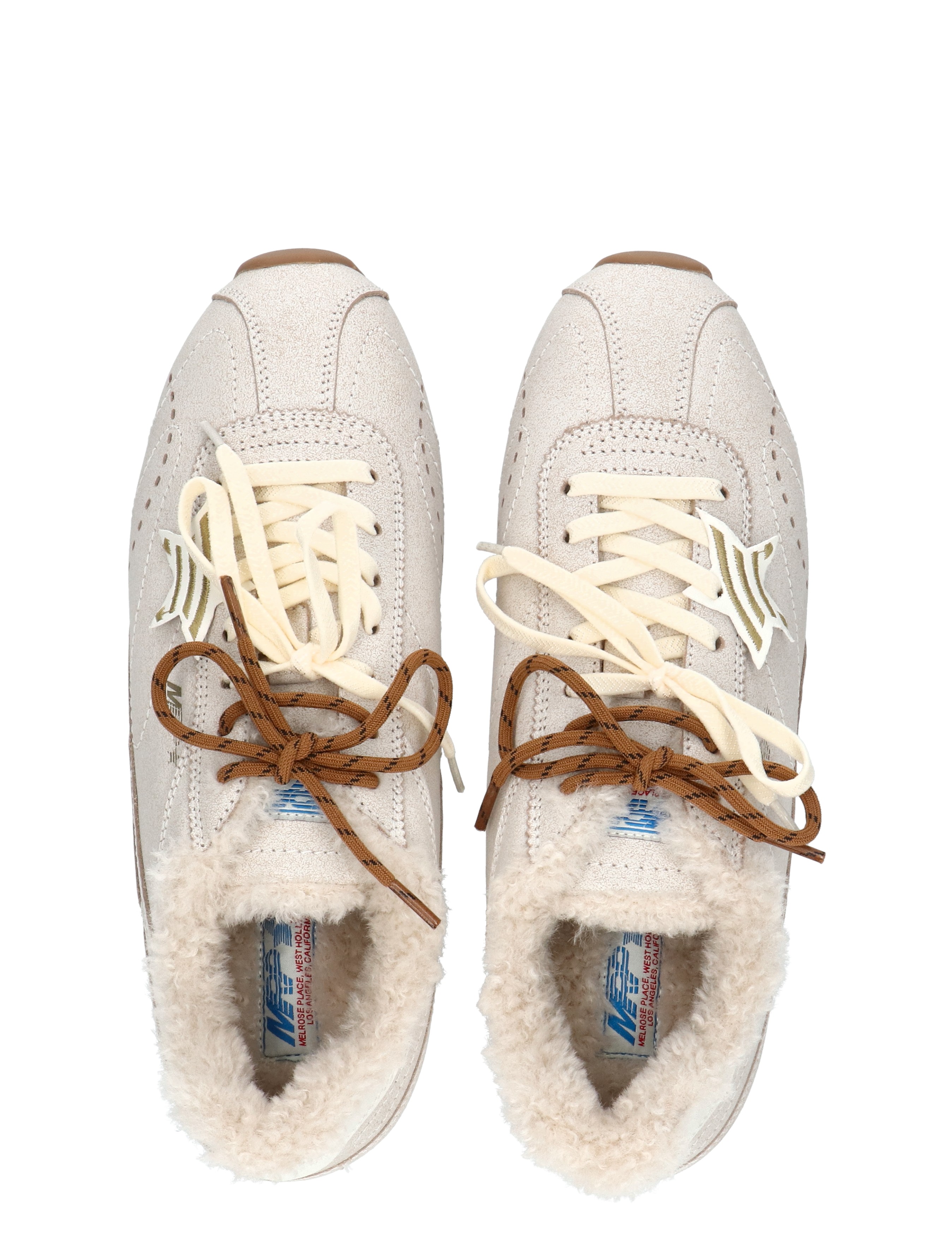 sneakers, lagedesigned, imitatiebont, creme, veters