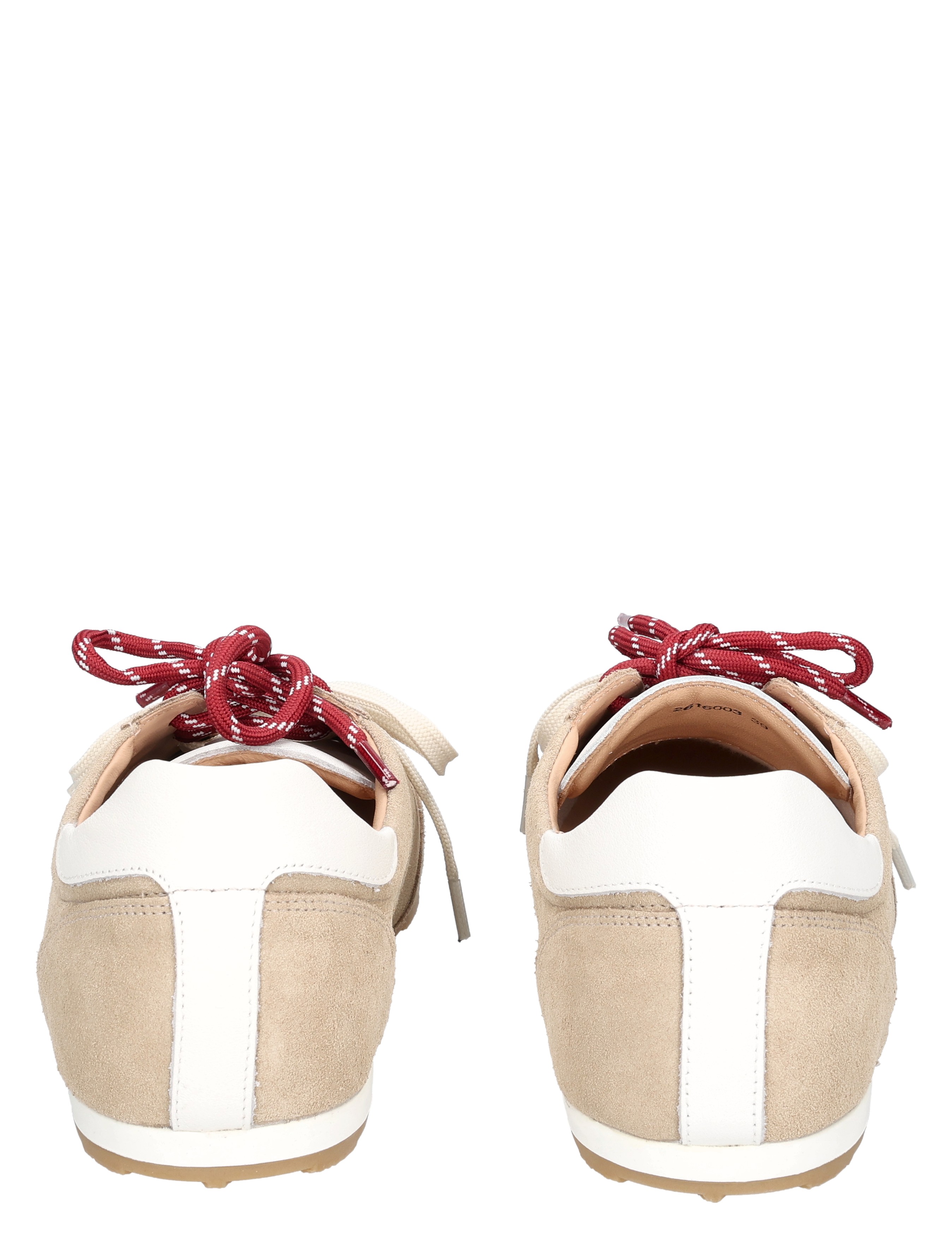 sneakers, beige, suede, witte details, rood veter