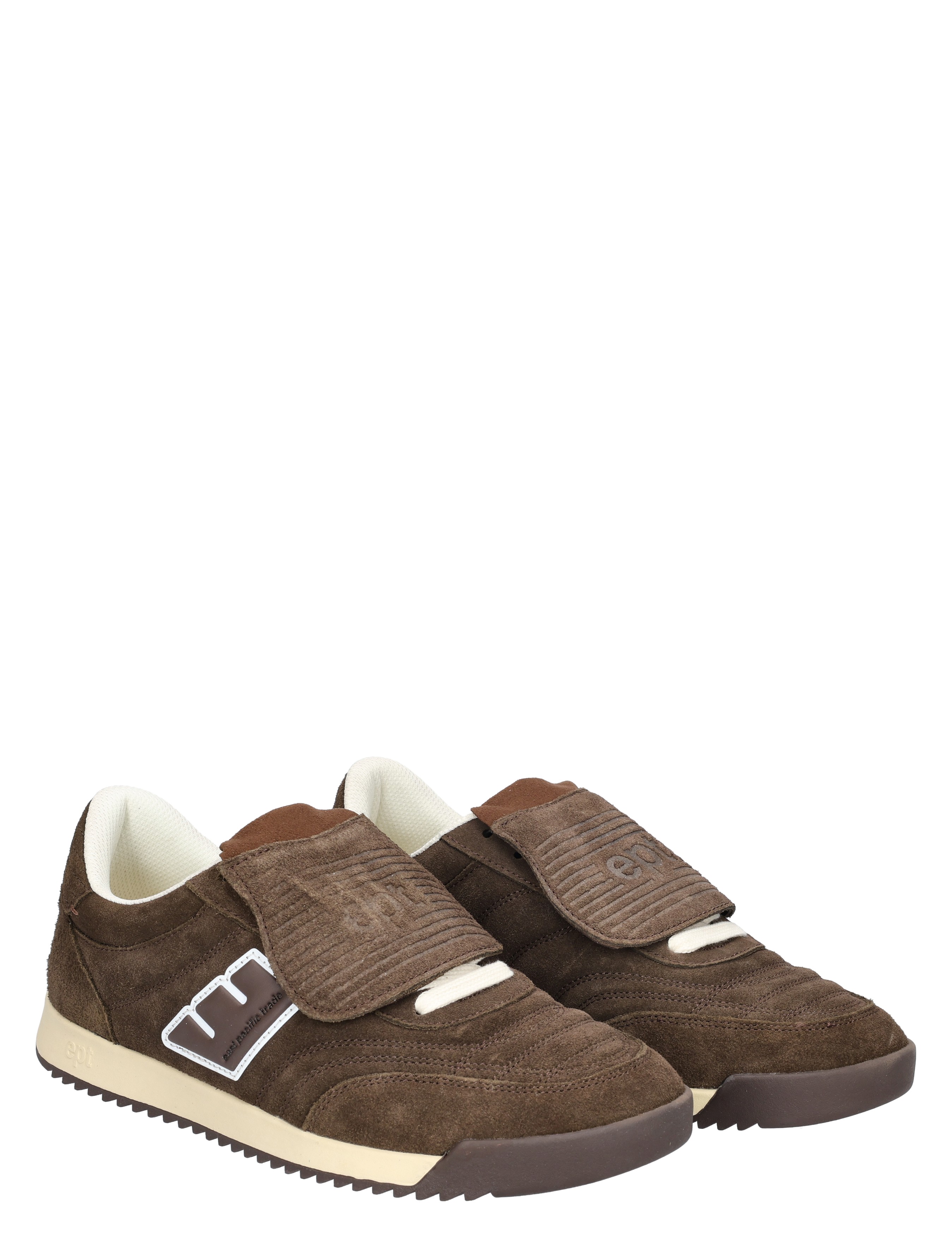 bruin sneakers, klittenband sluiting, suede, laag model, casual schoeisel