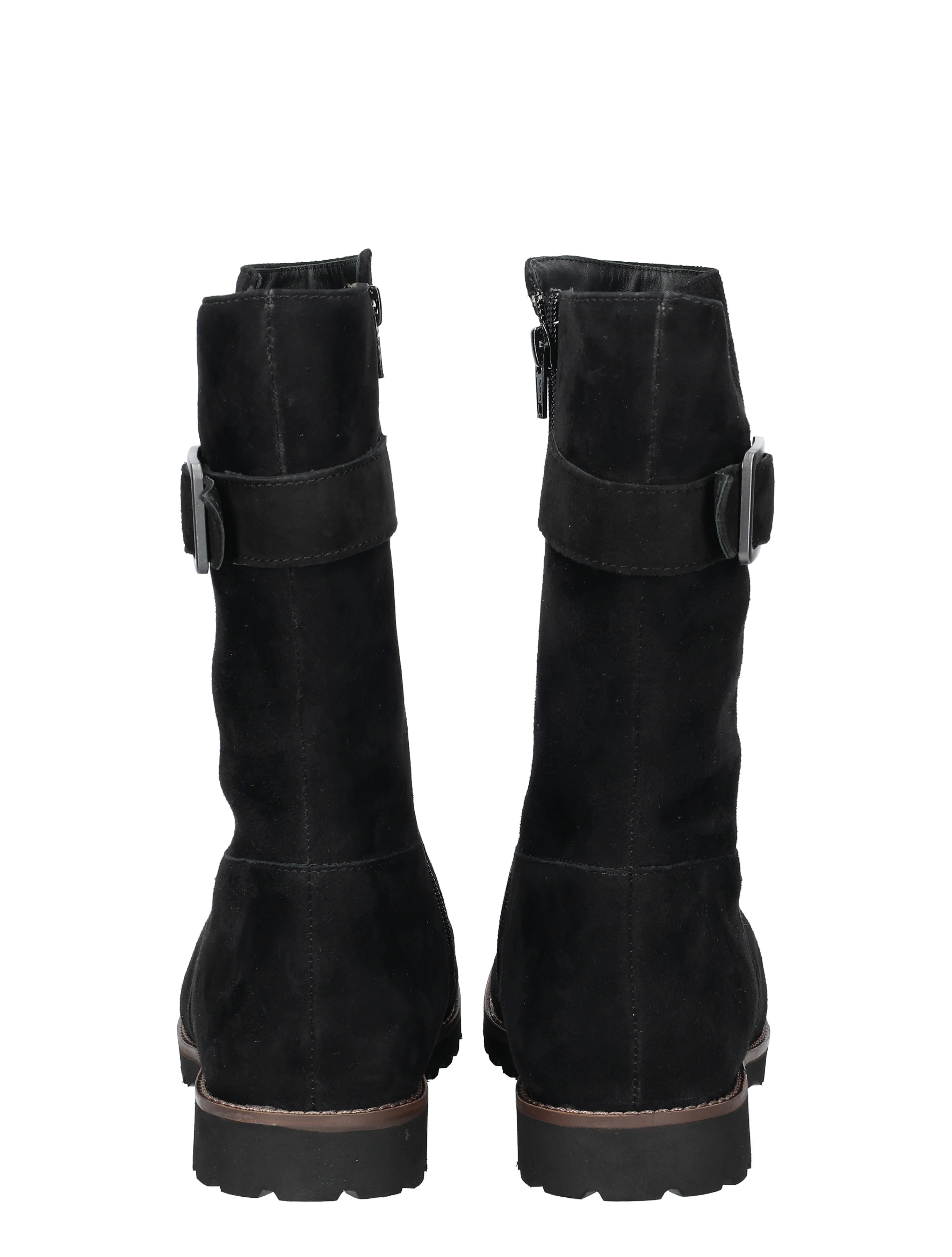 hielp, boot, enkellaars, zwarte suede, rits/gesp