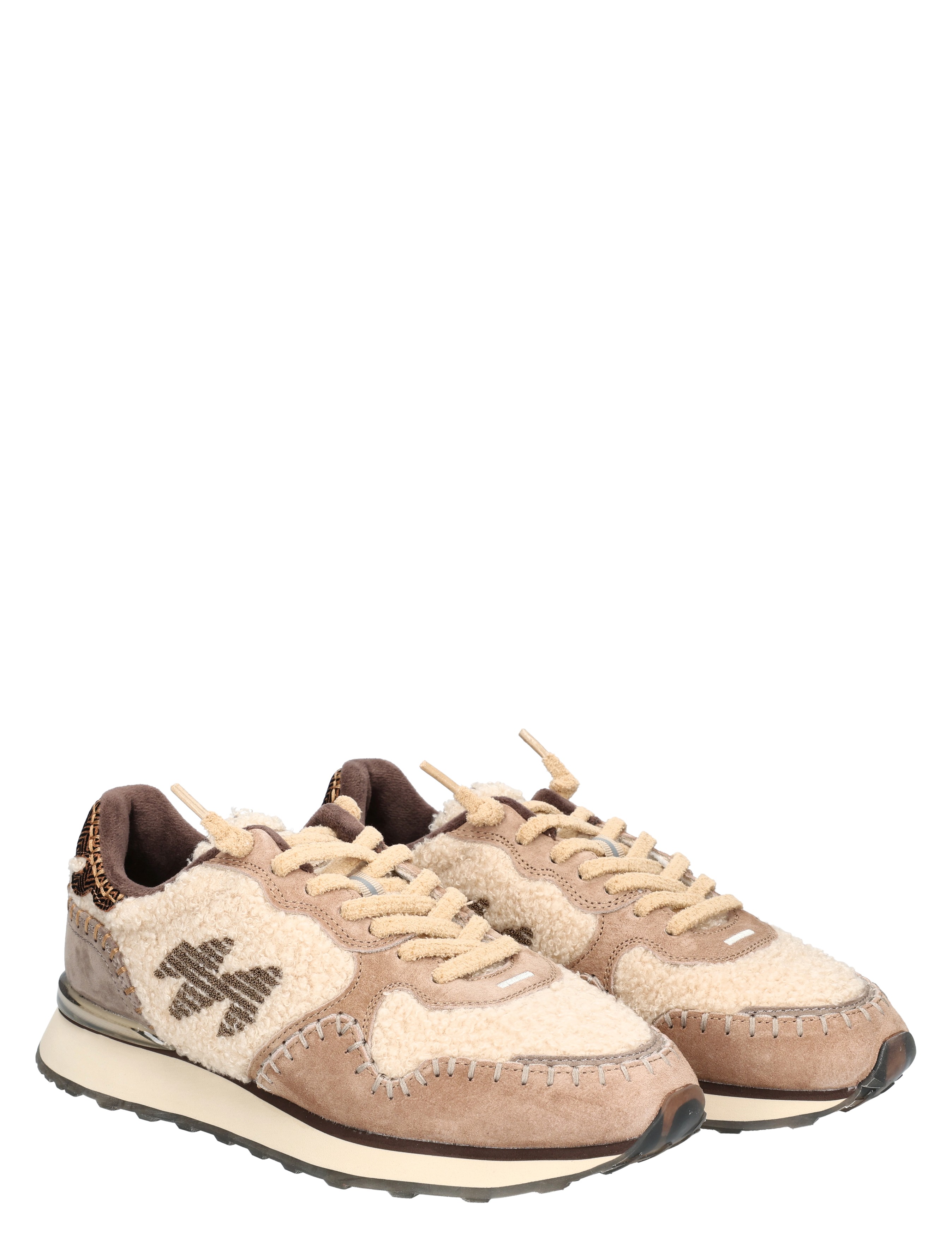 sneaker, leder, wollen, patchwerk, lacets