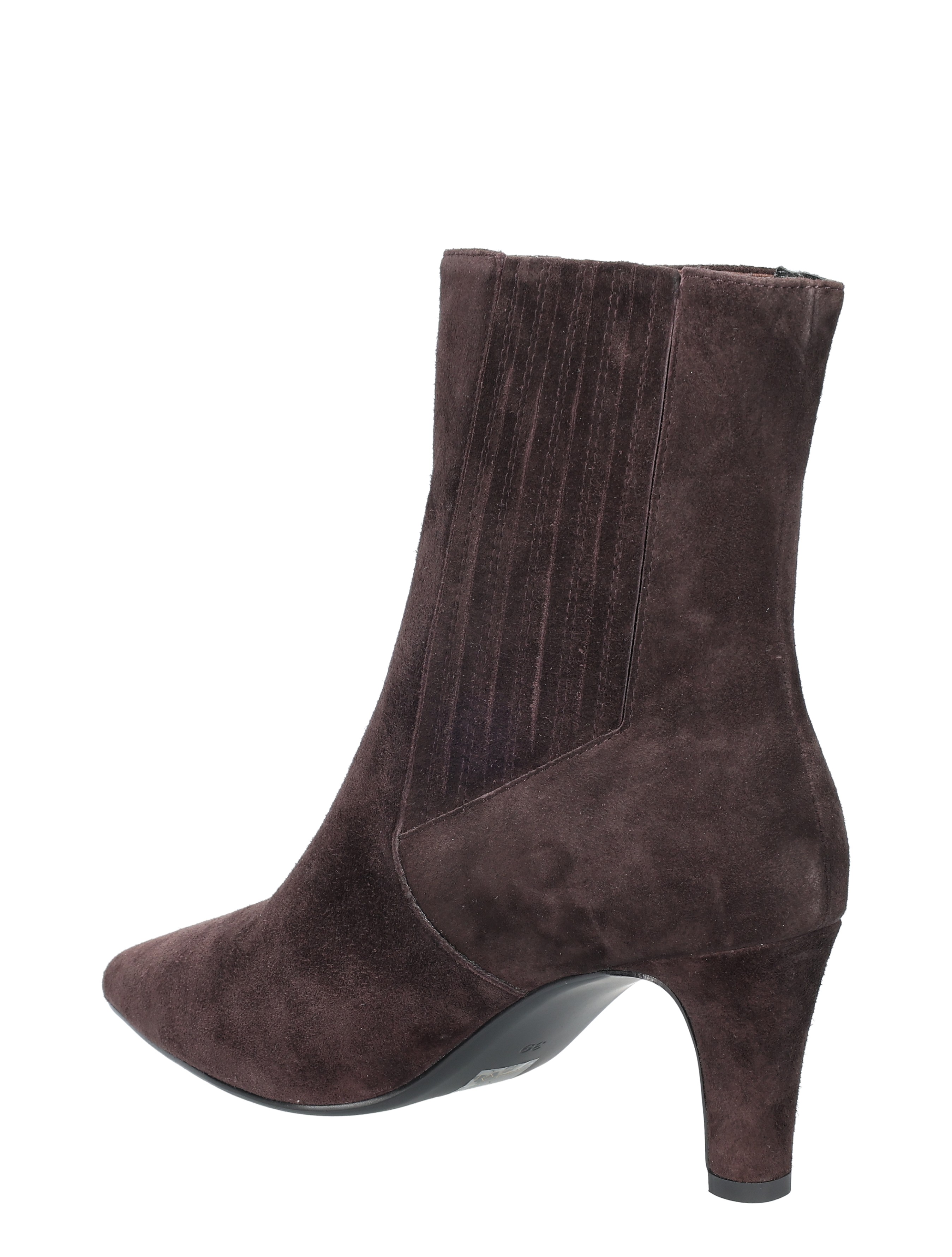 ankle boot, bruin suède, slank hak, elastisch paneel, mid-ankle boot, suède, enkellaars, bruin, hak, middelhoge hak, ankle boots, suede, bruin, middelhoge hak, elastische zoomvlak, stokstaal, bruin, suede, enkellaars, hiel