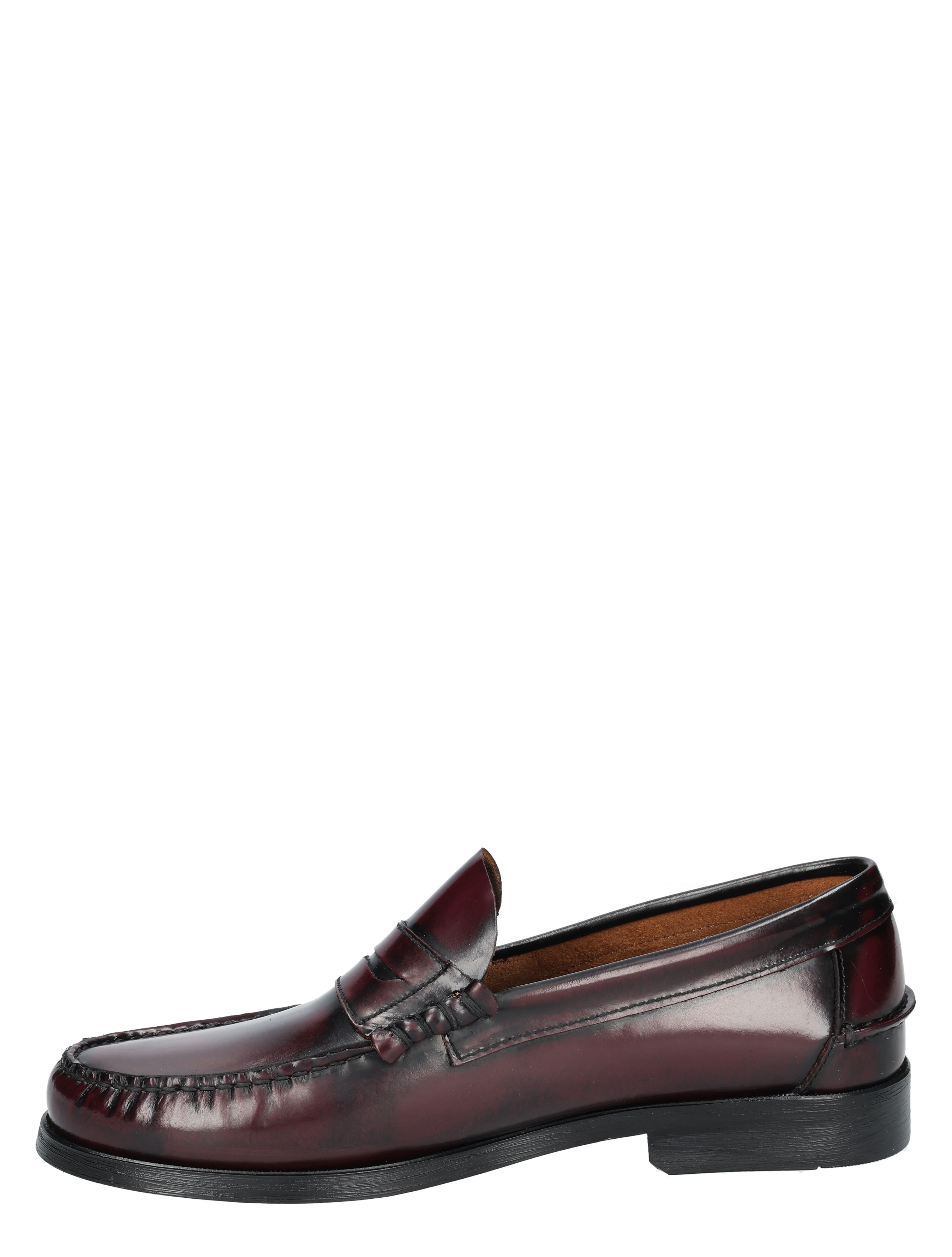 leder, mocassin, donkerrood, vetersloze slip-on, loafers