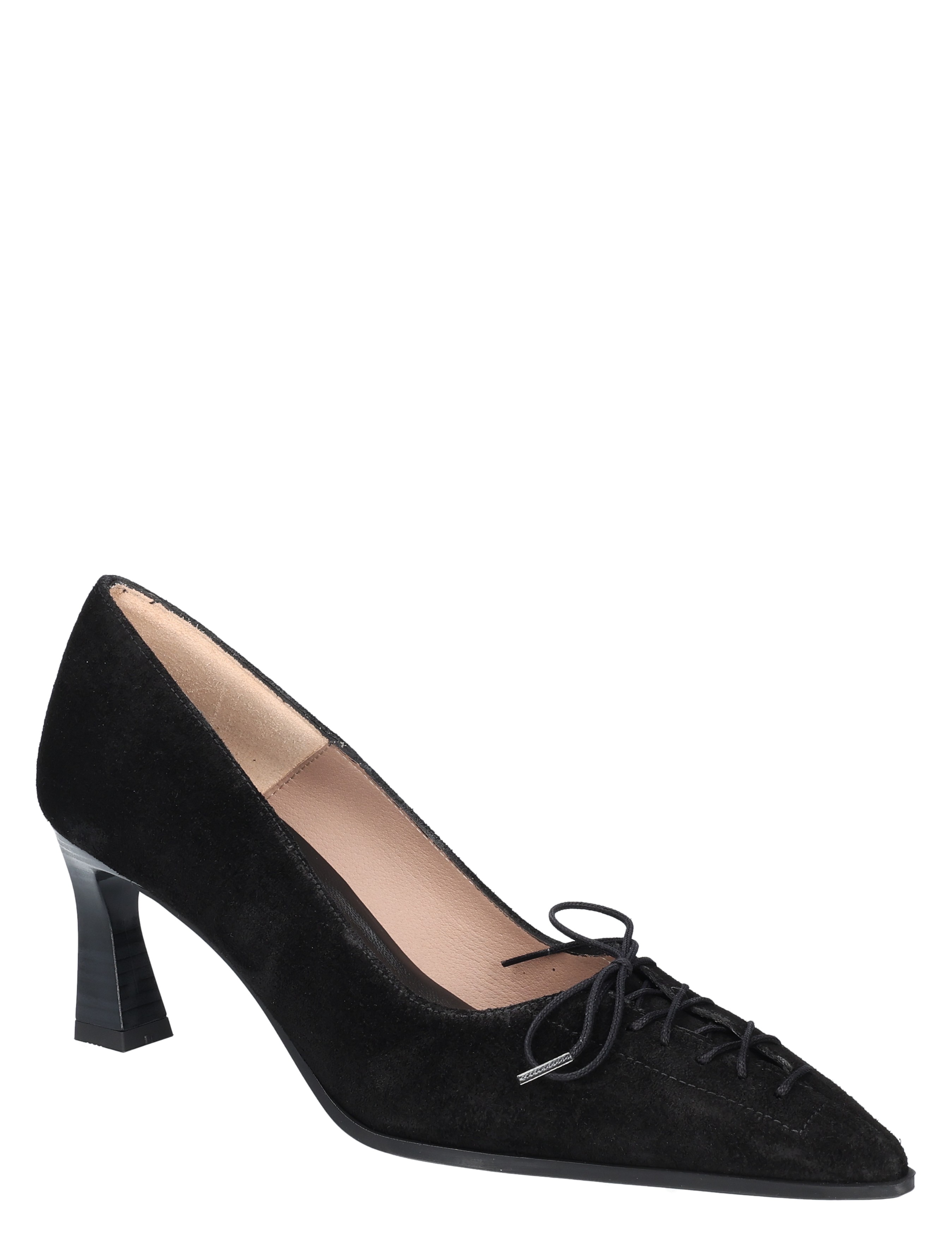 pump, black, velvet, lace-up, mid-heel