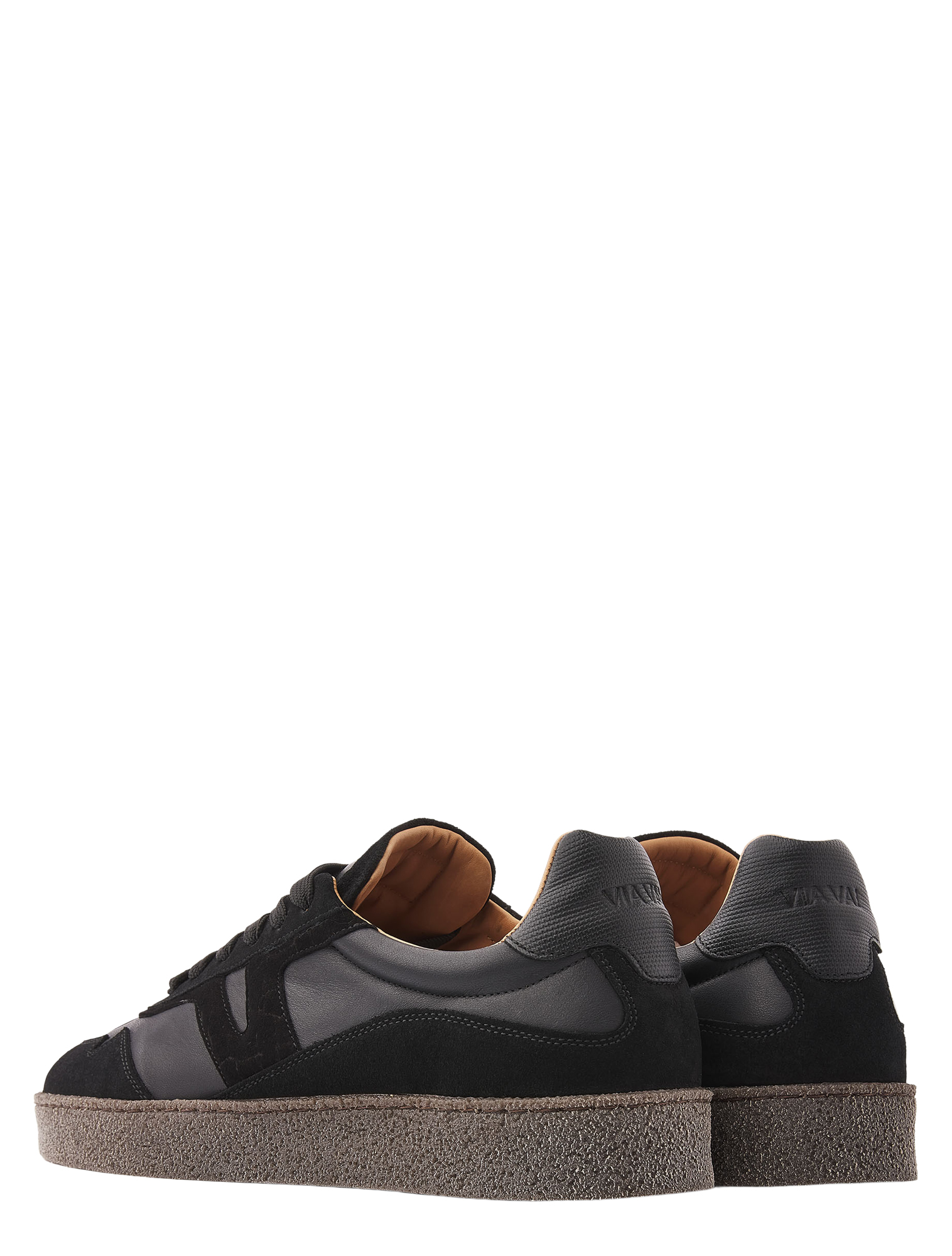 sneaker, zwart, suede, leer, gum sole