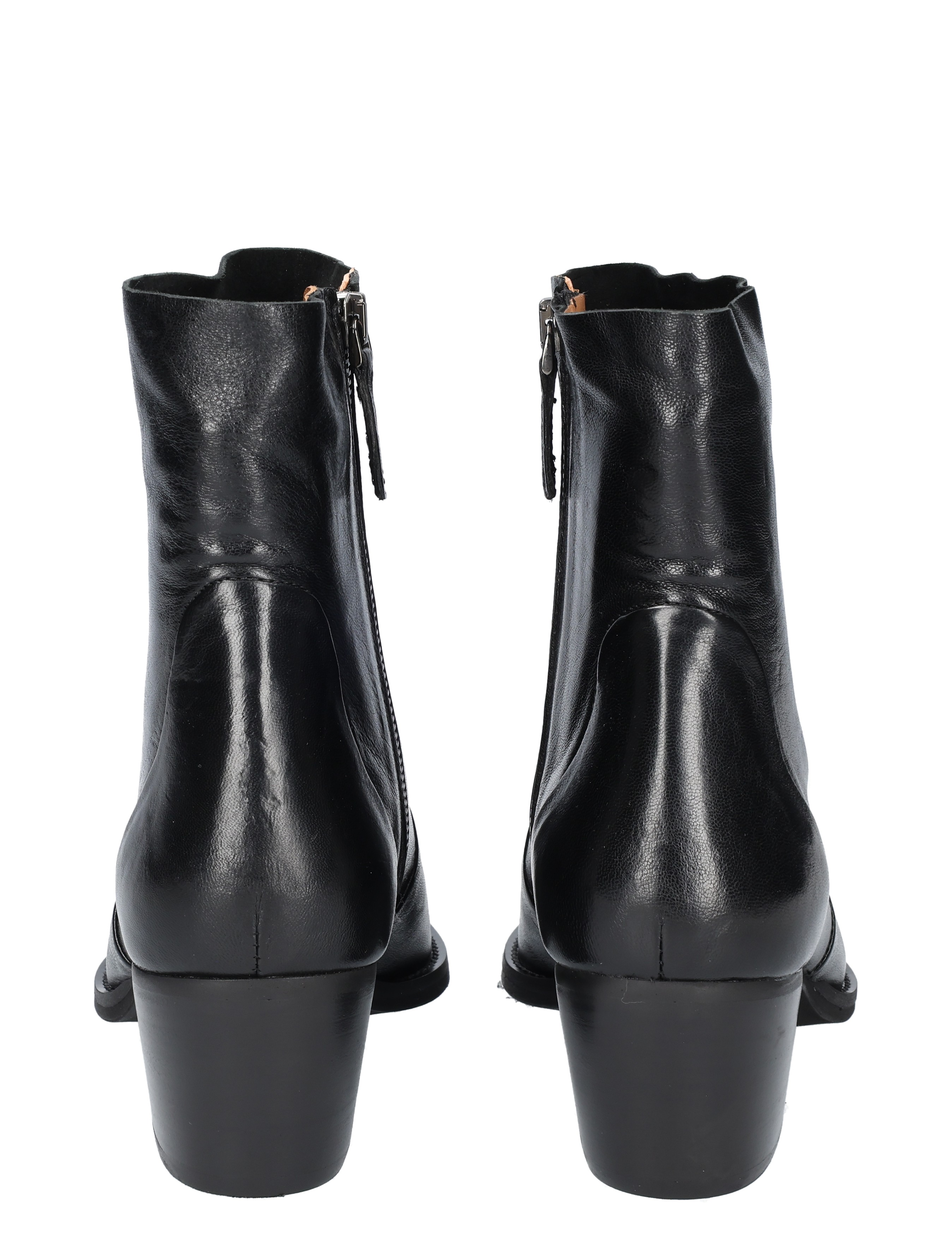 black, enkle boots, leer, rits, hakken