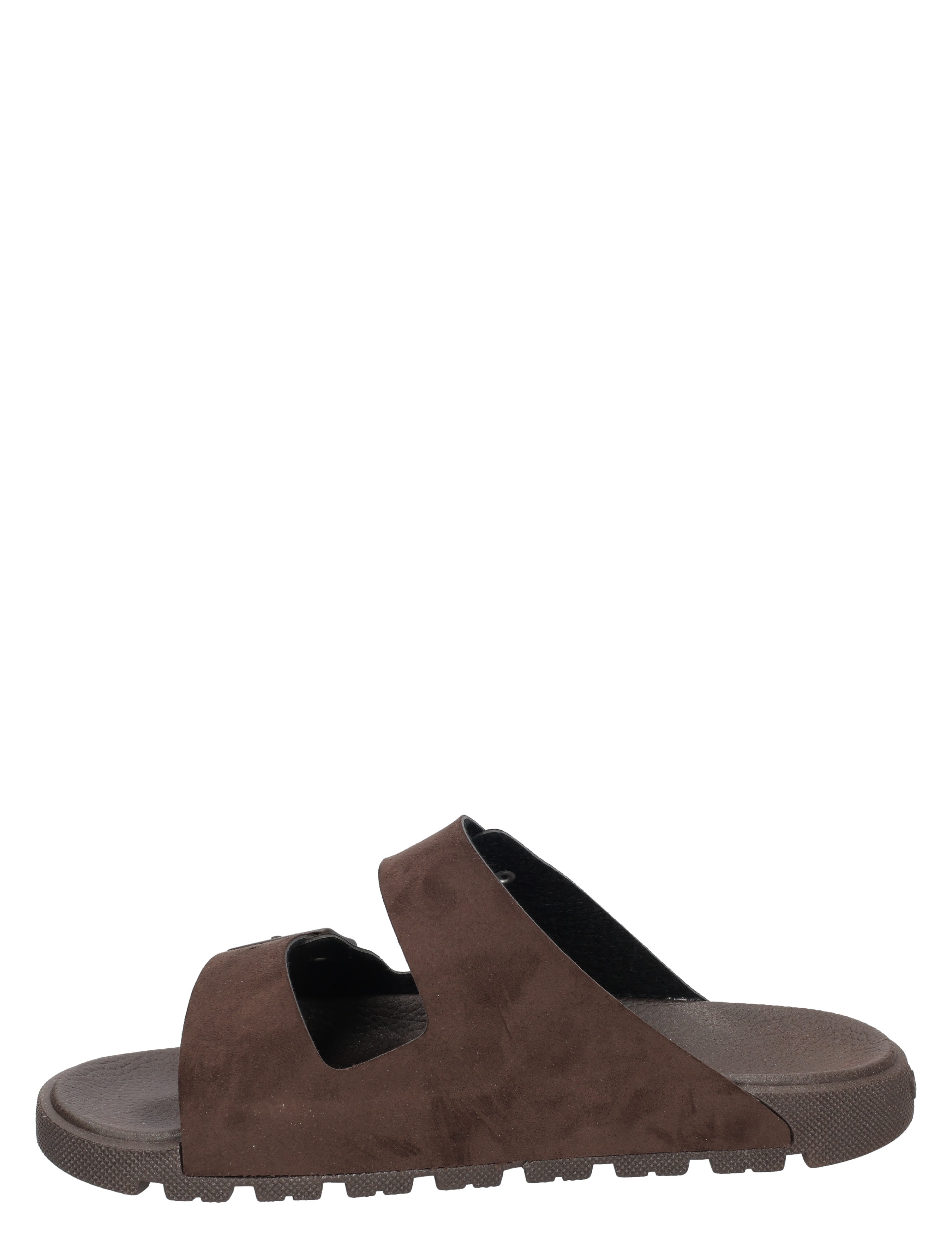 slippers, sandalen, donkergroen/bruin, suede, open-toe, middenzool