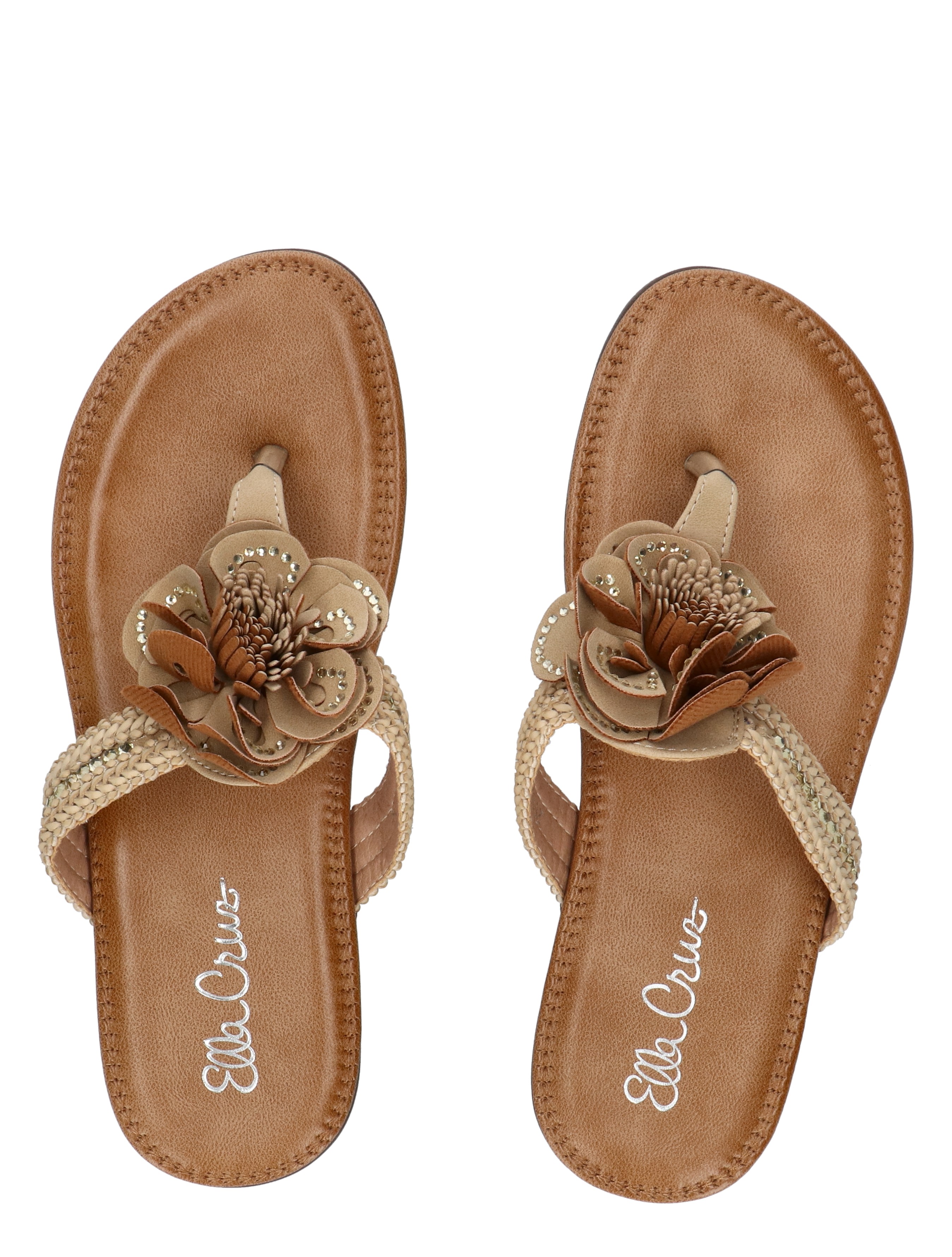 slippers, sandalen, bloemendecoratie, leder, accessoire