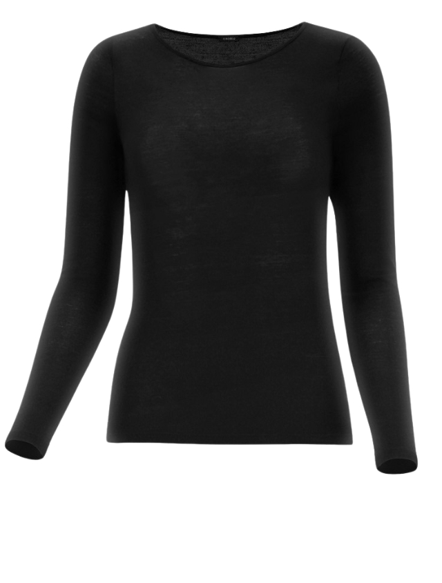 Oroblu - Perfect Line Cashmere T-shirt Long Sleeve 9999 Black - Dames - Tops - 45421_11_1