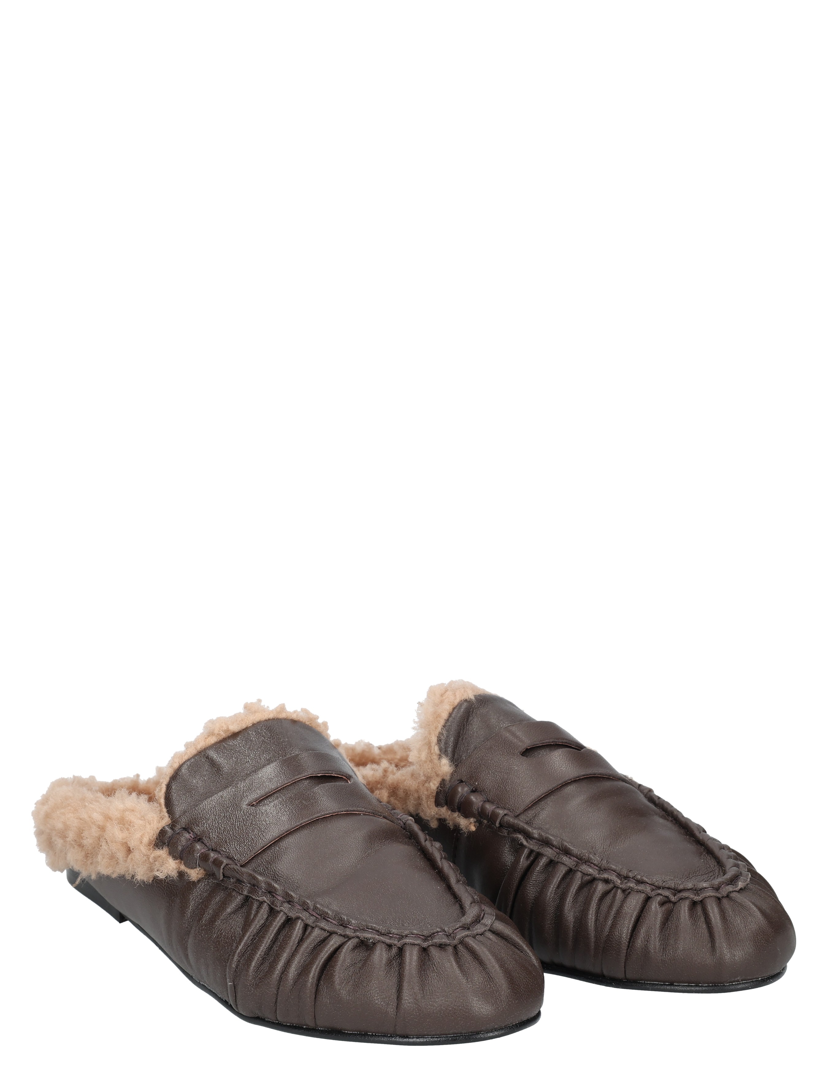 slipper, moccasins, brown, fur-lined, leder
