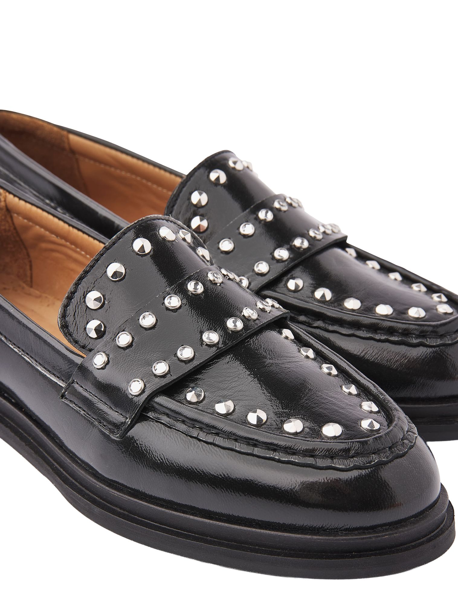 loafers, studs, black, leather, slip-on