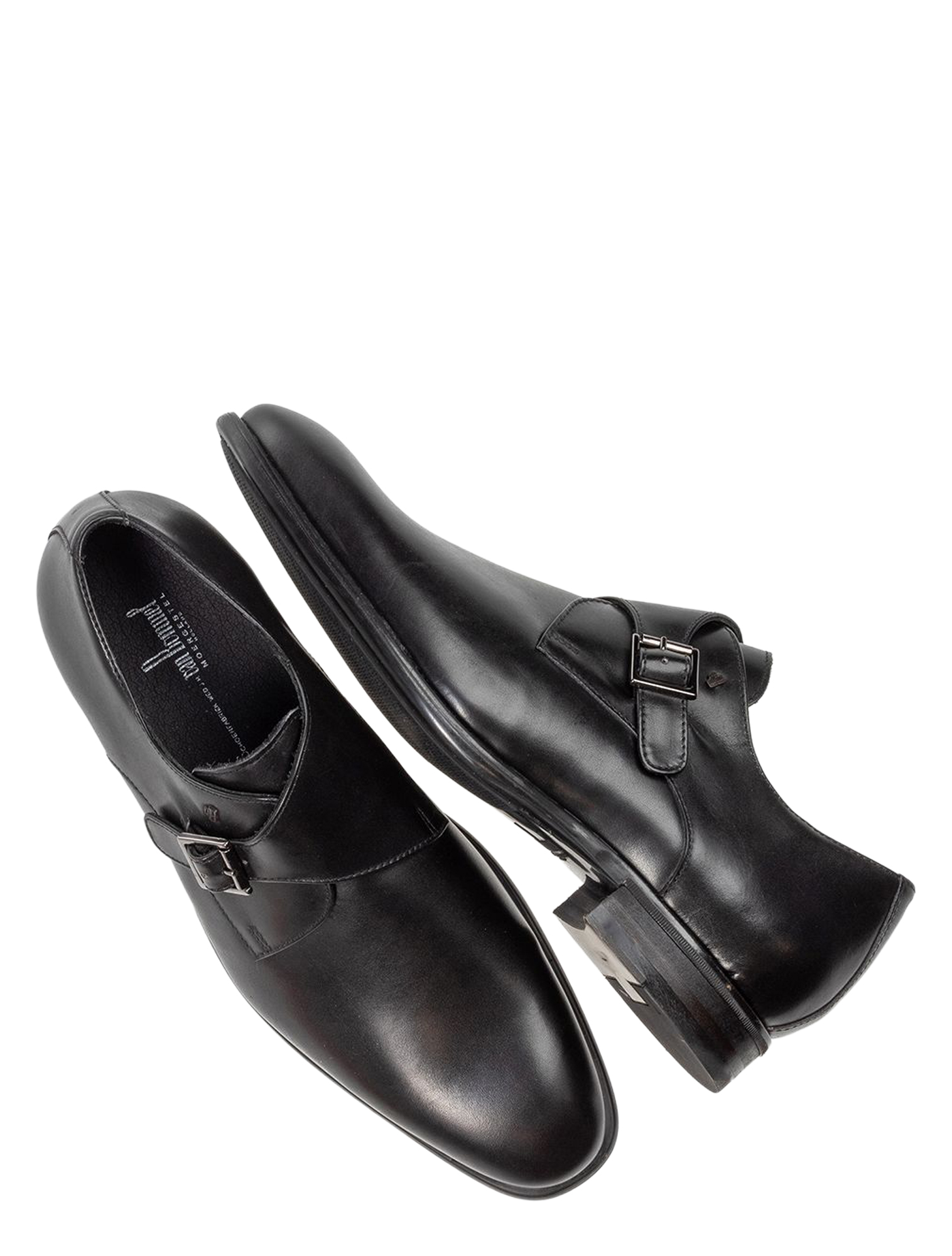 regen, black shoe, leather, slip-on, double buckle