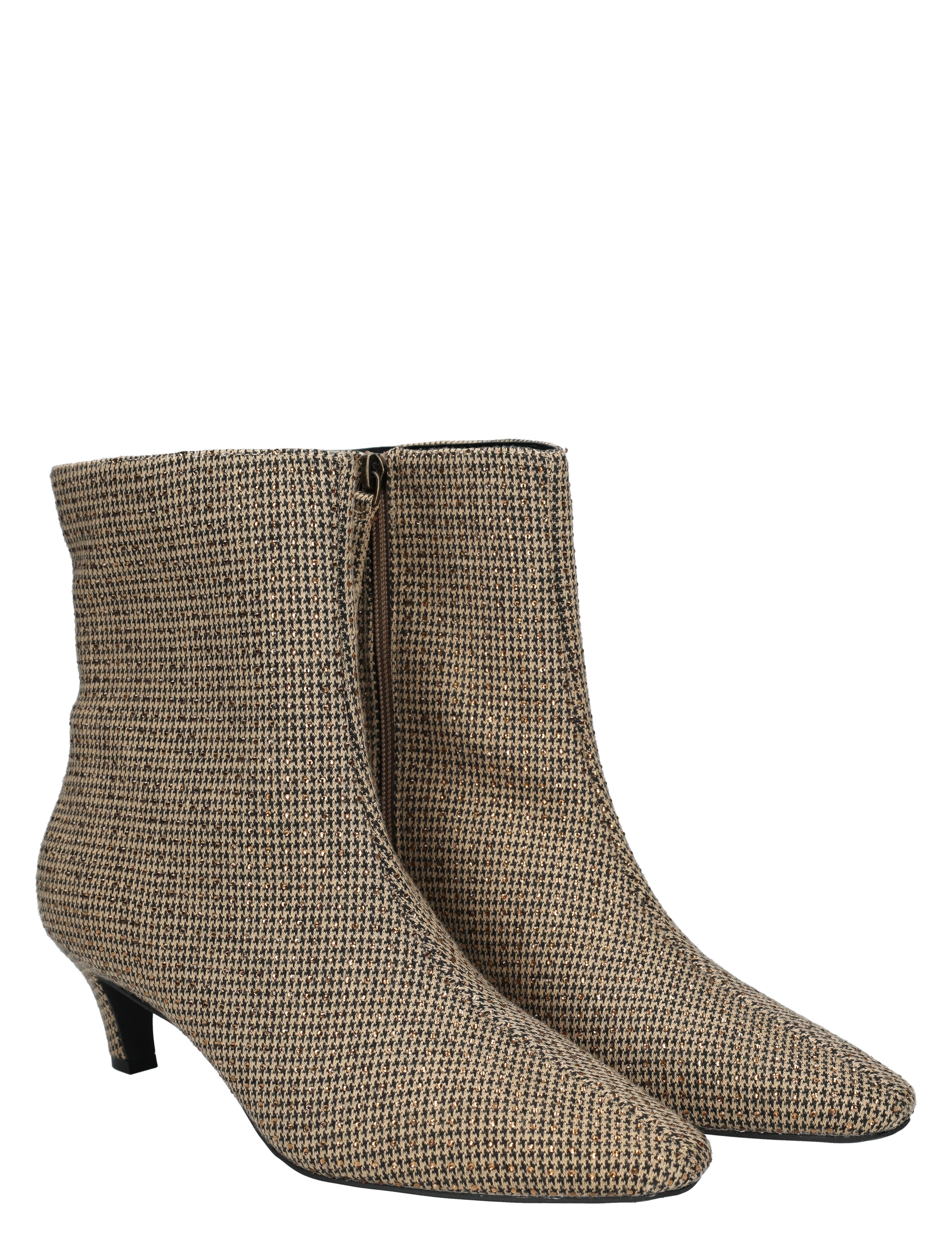 enkellaarsjes, hakken, houndstooth, tweed, zijsluiting