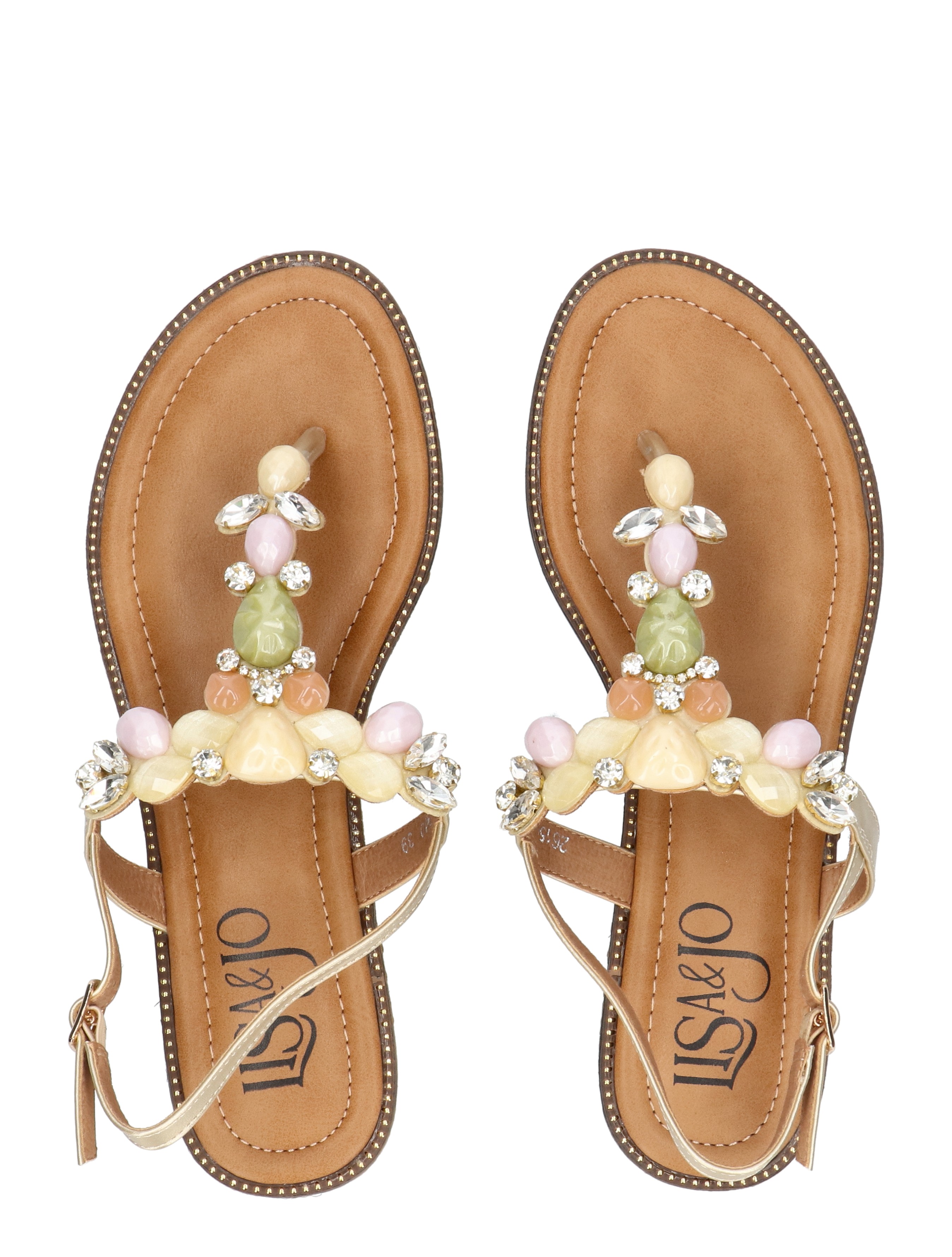 sandalen, beadste, terugtop, plat, bruin