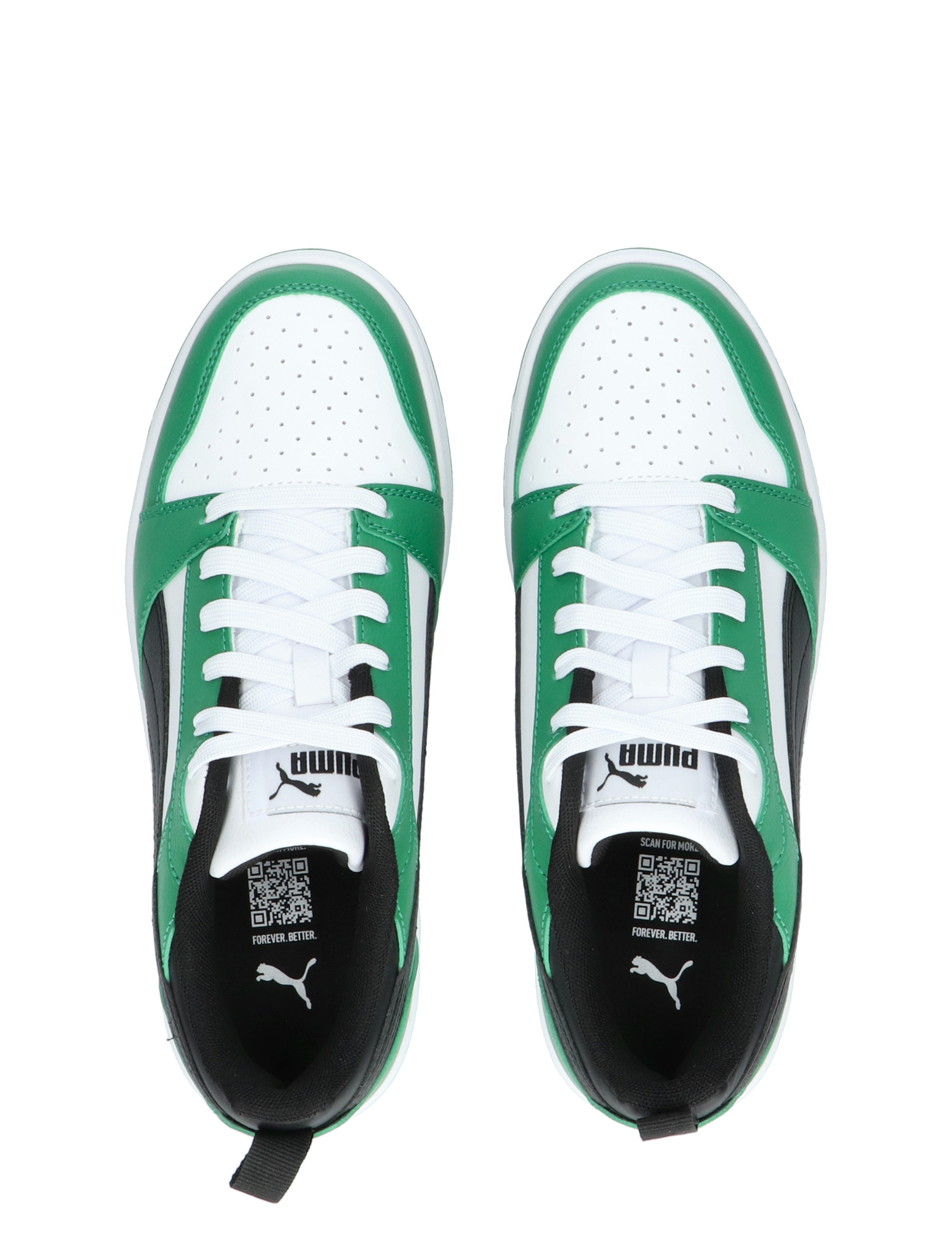 Puma - Rebound V6 Low White Black Green - Meisjes - Jongens - Sneakers - Lage Sneakers - Lage Sneakers - Sneakers - 46451_86_7