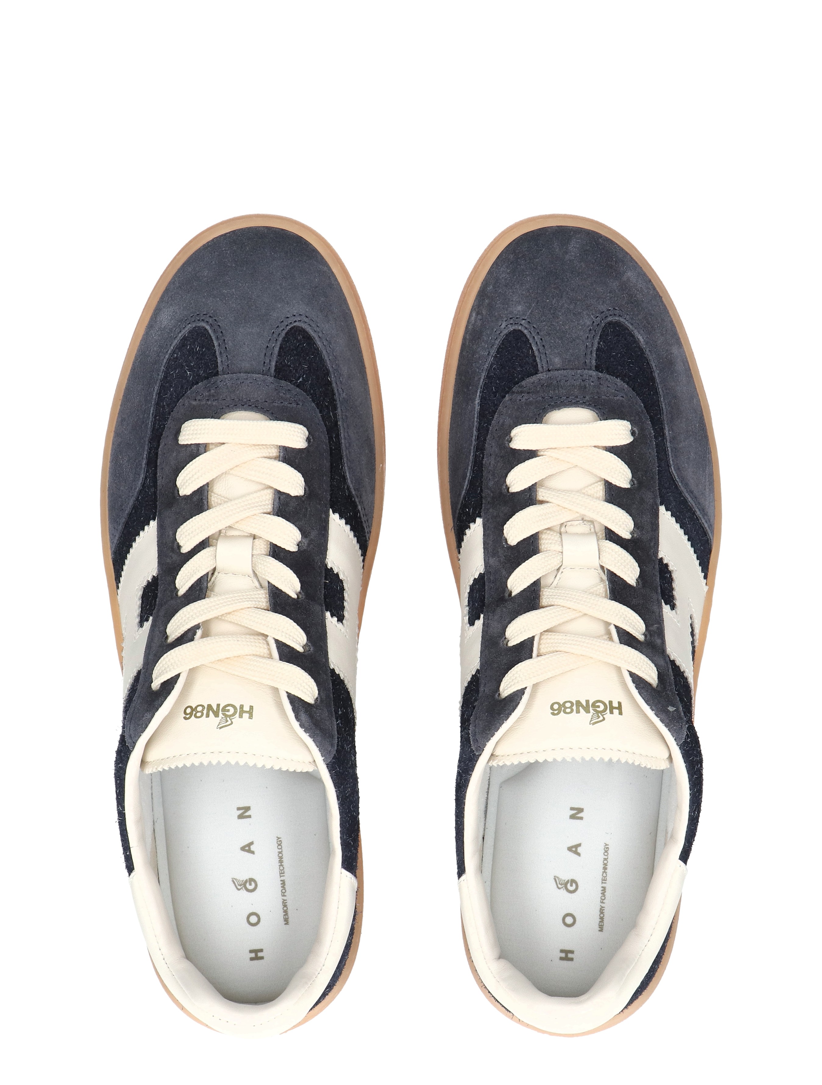 sneakers, leder, donkerblauw, veter sneakers, wafelzool