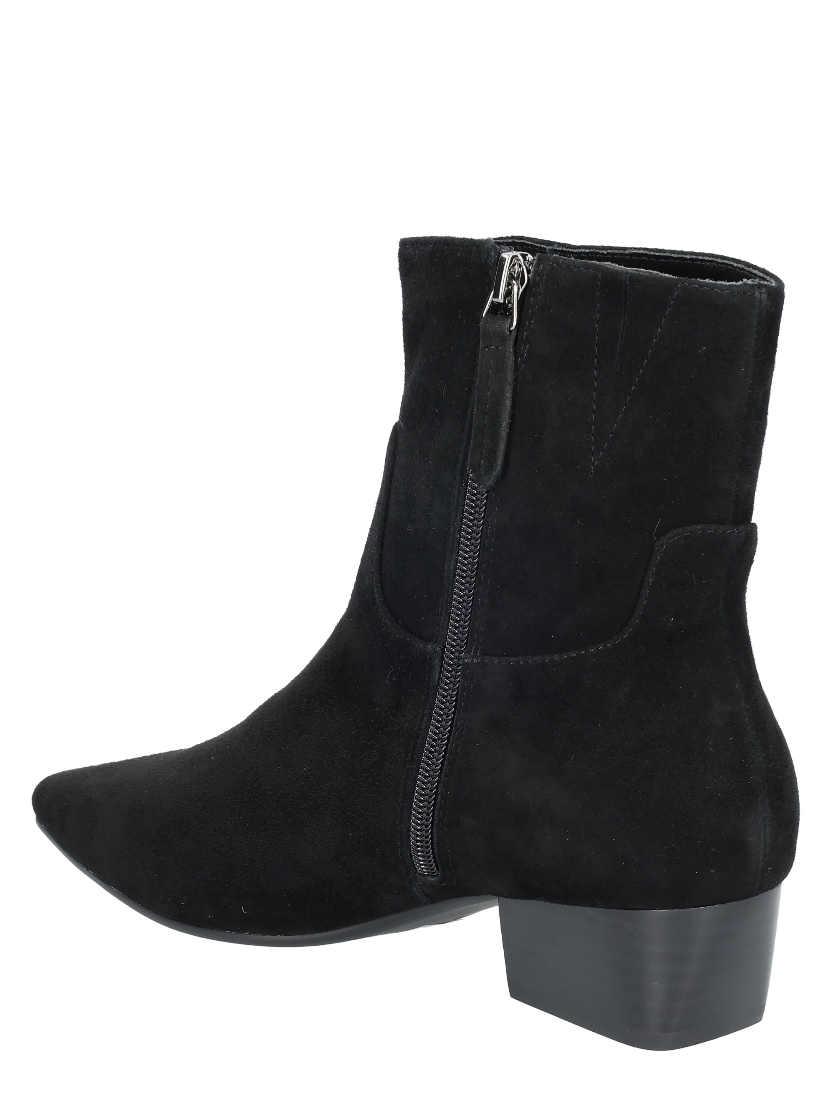 ankle boot, zwarte suède, rits, middelhoge hak, western stijl