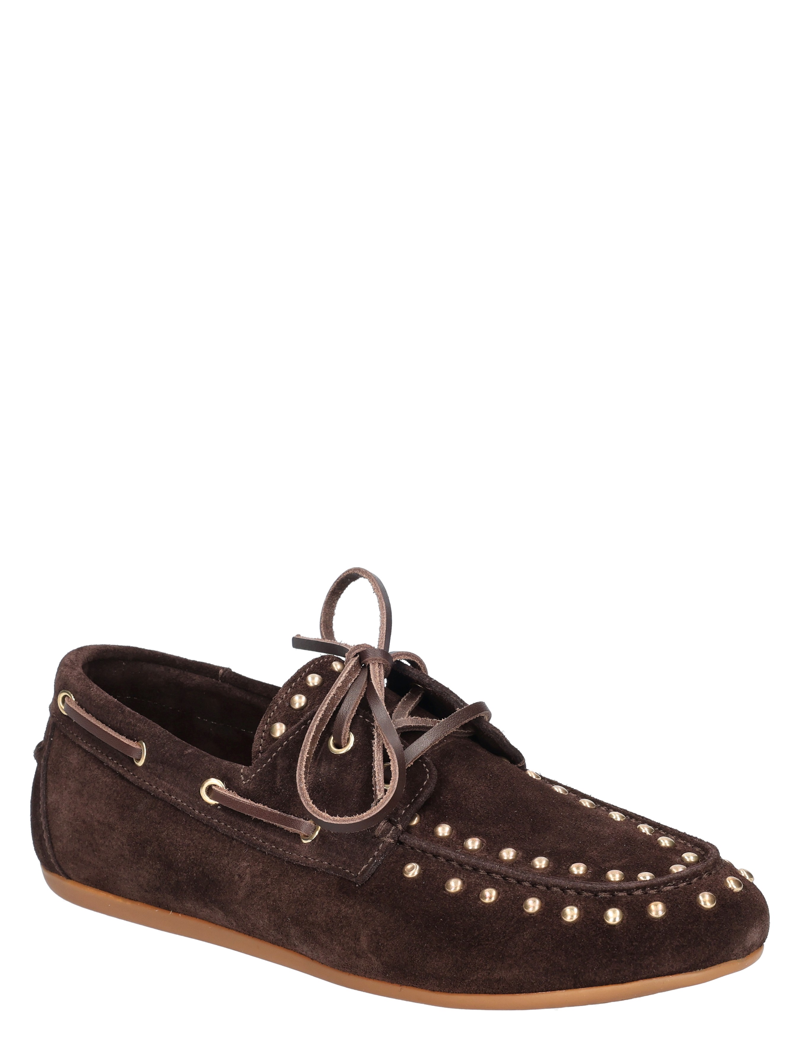 suede, bruin, loafer, moccasin, gestuddeld
