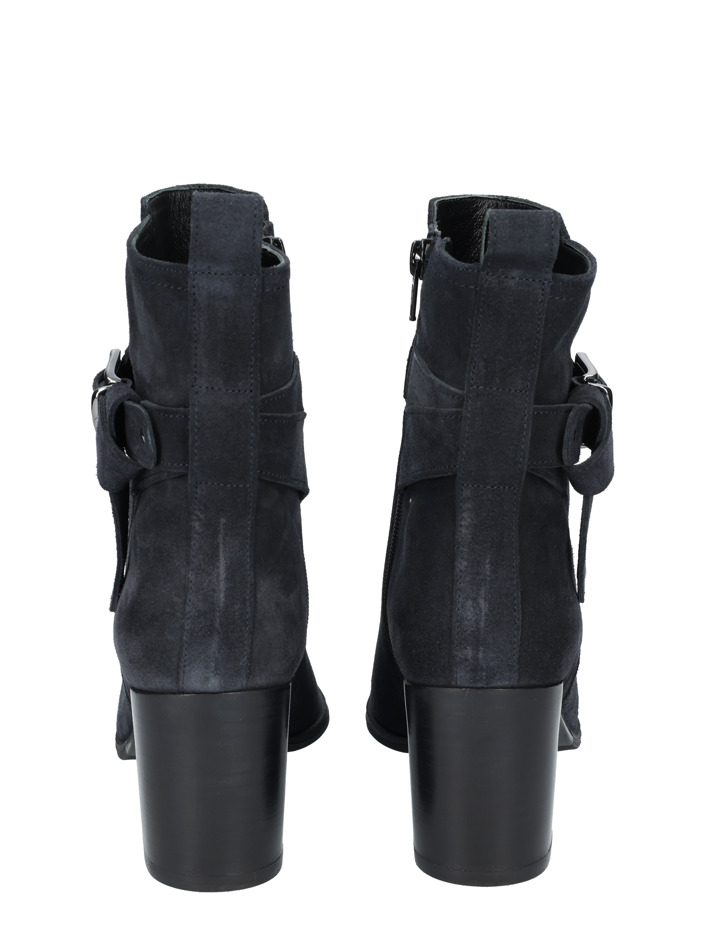 ankle boots, suede, donkerblauw, blokhak, gespband