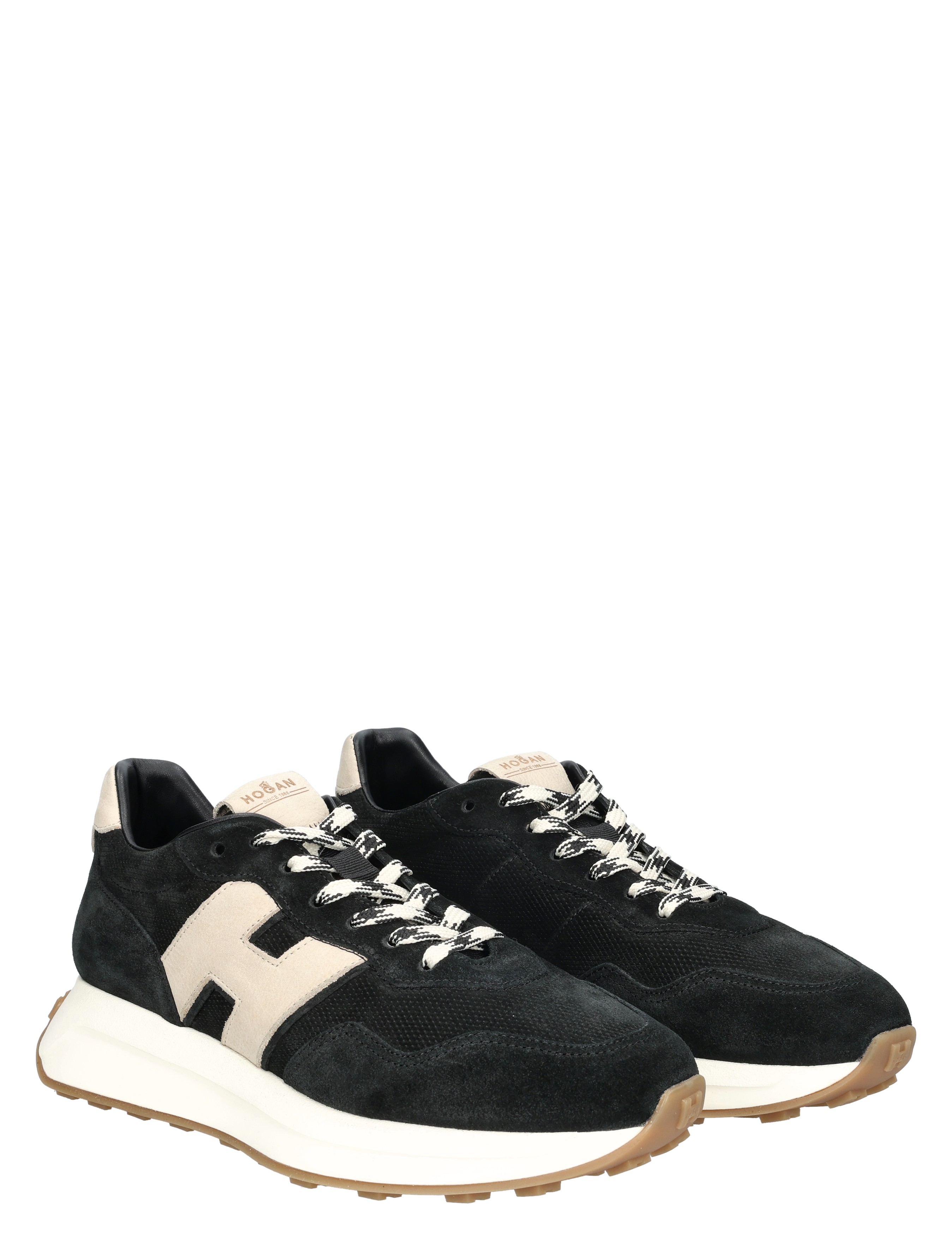 sneakers, zwart, suede, gaas, chunky