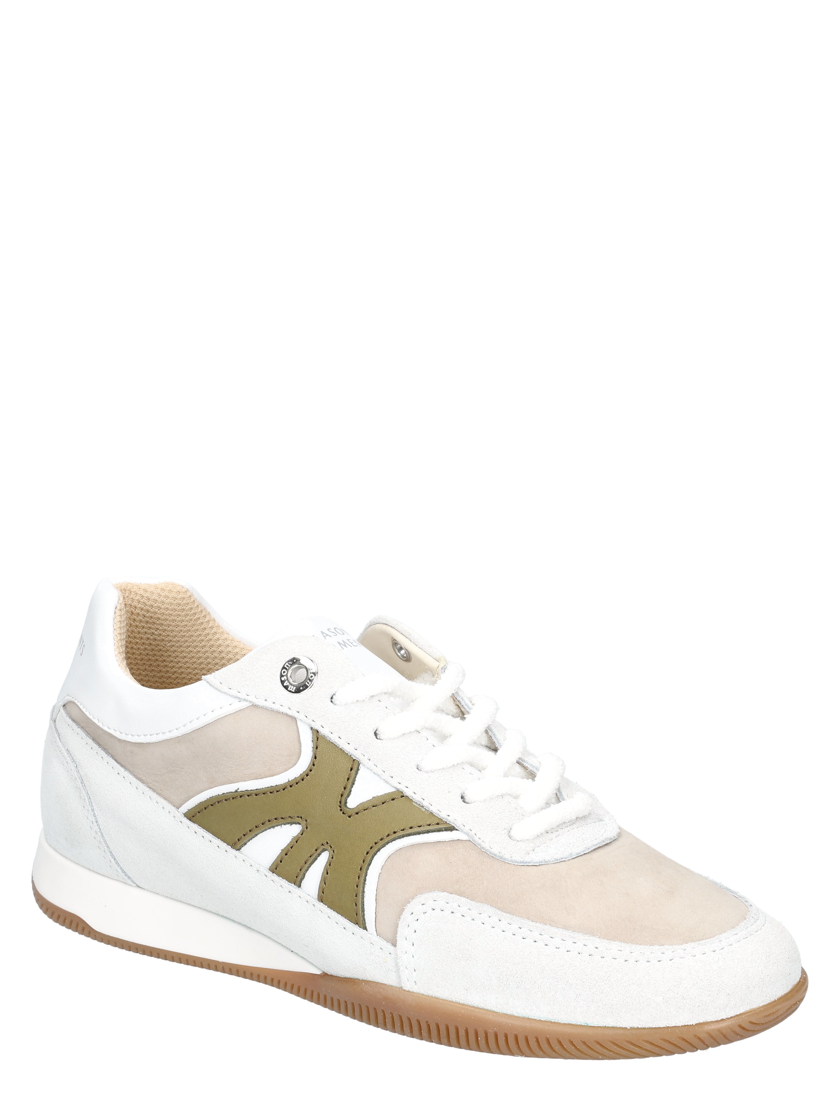 sneaker,  wit,  beige,  gum outsole,  veterschoenen