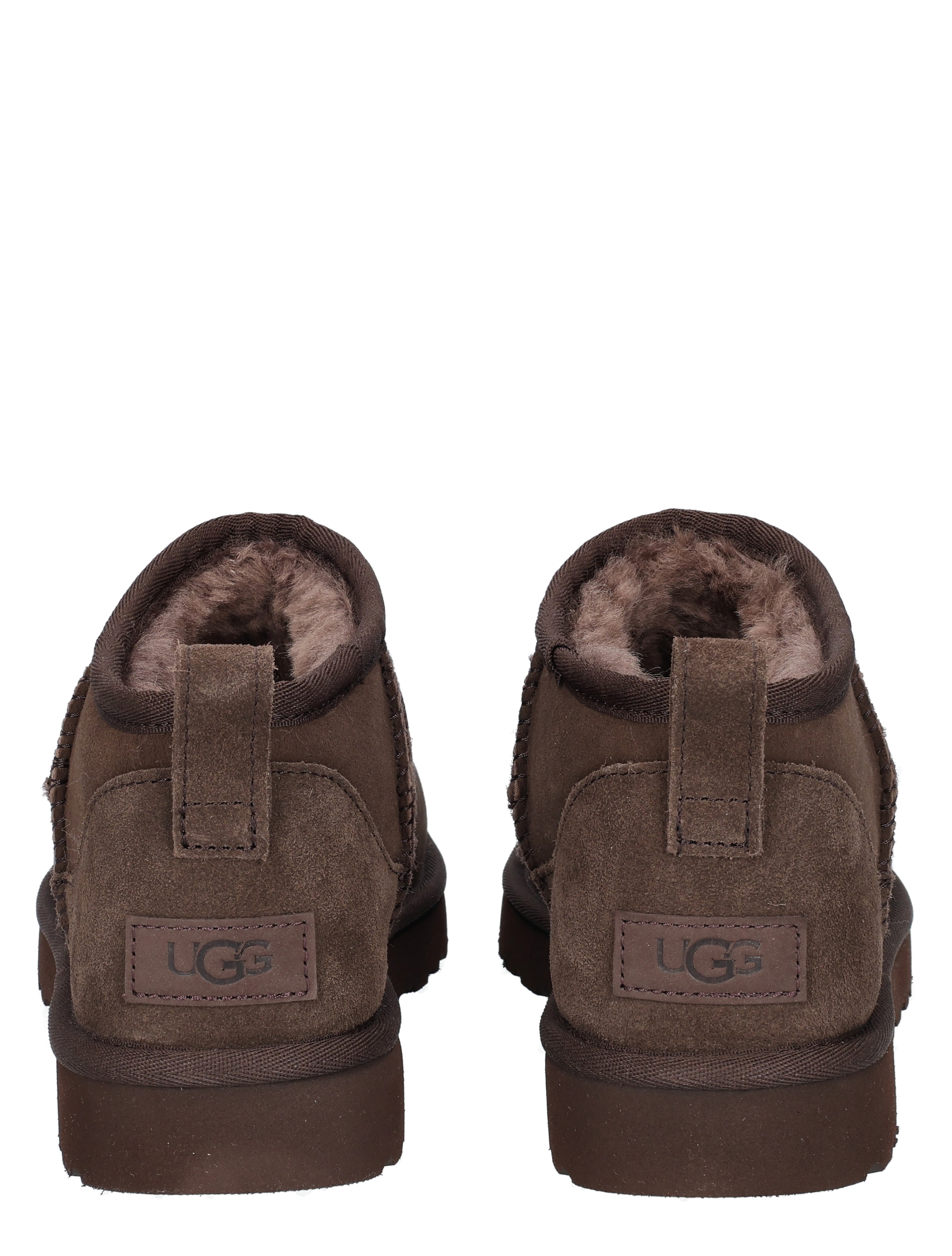 slippers, warm, brown, shearling, back view