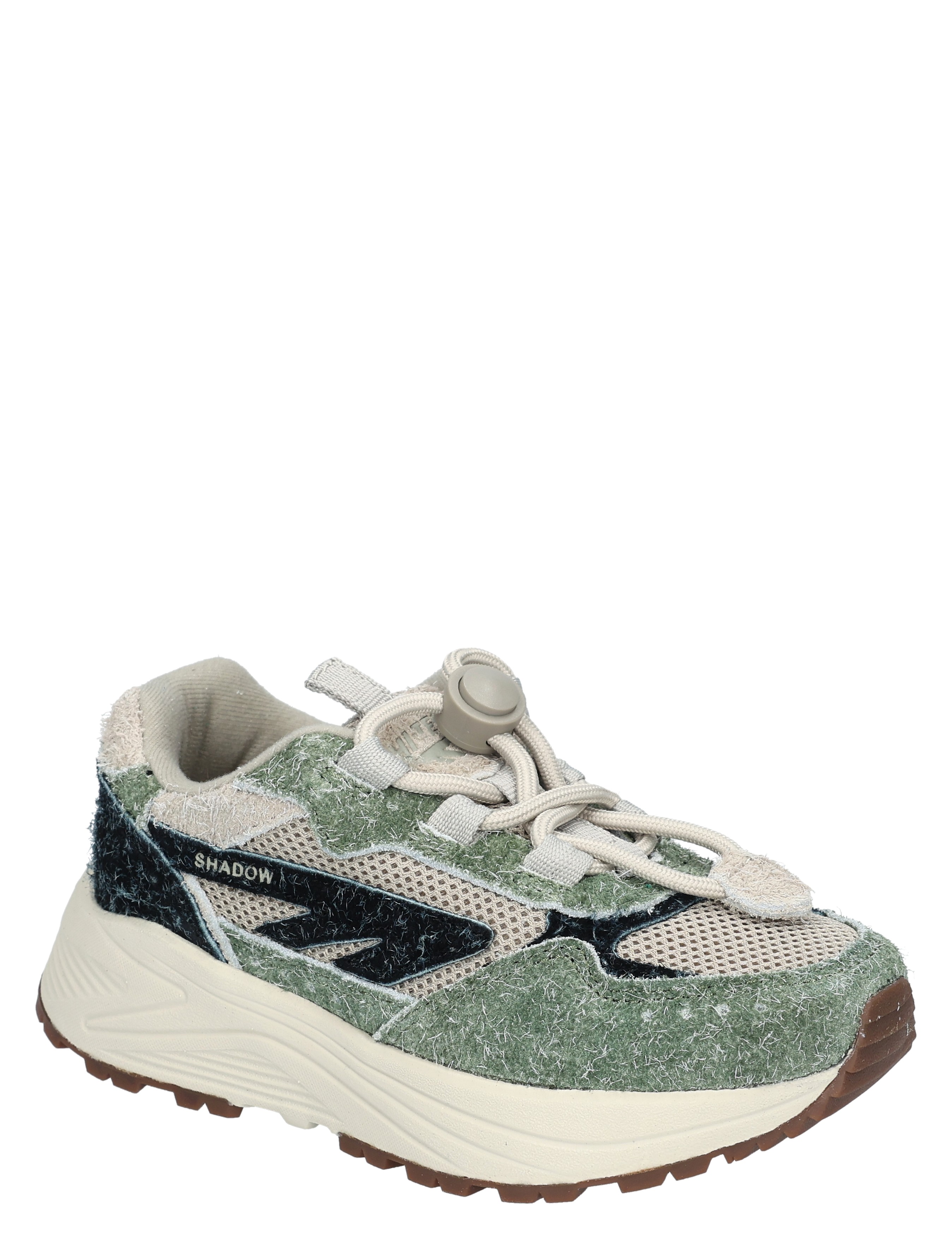sneaker, wedge, mesh, suède, groene patches