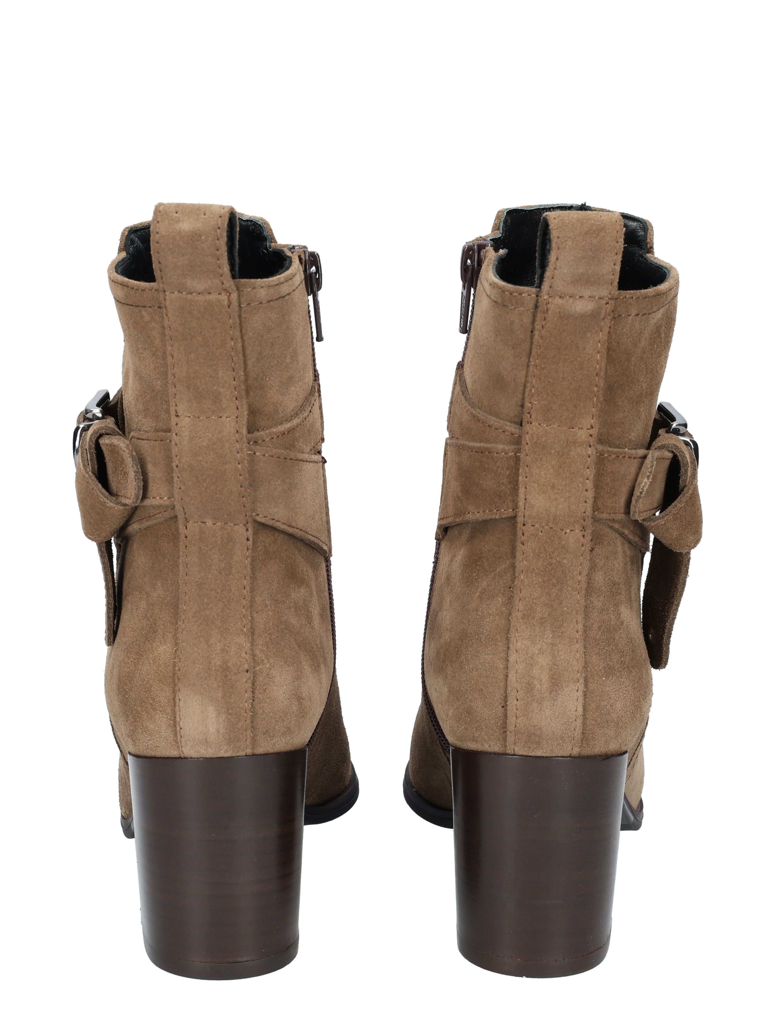 ankle boots, suede, tan, block heel, zip side