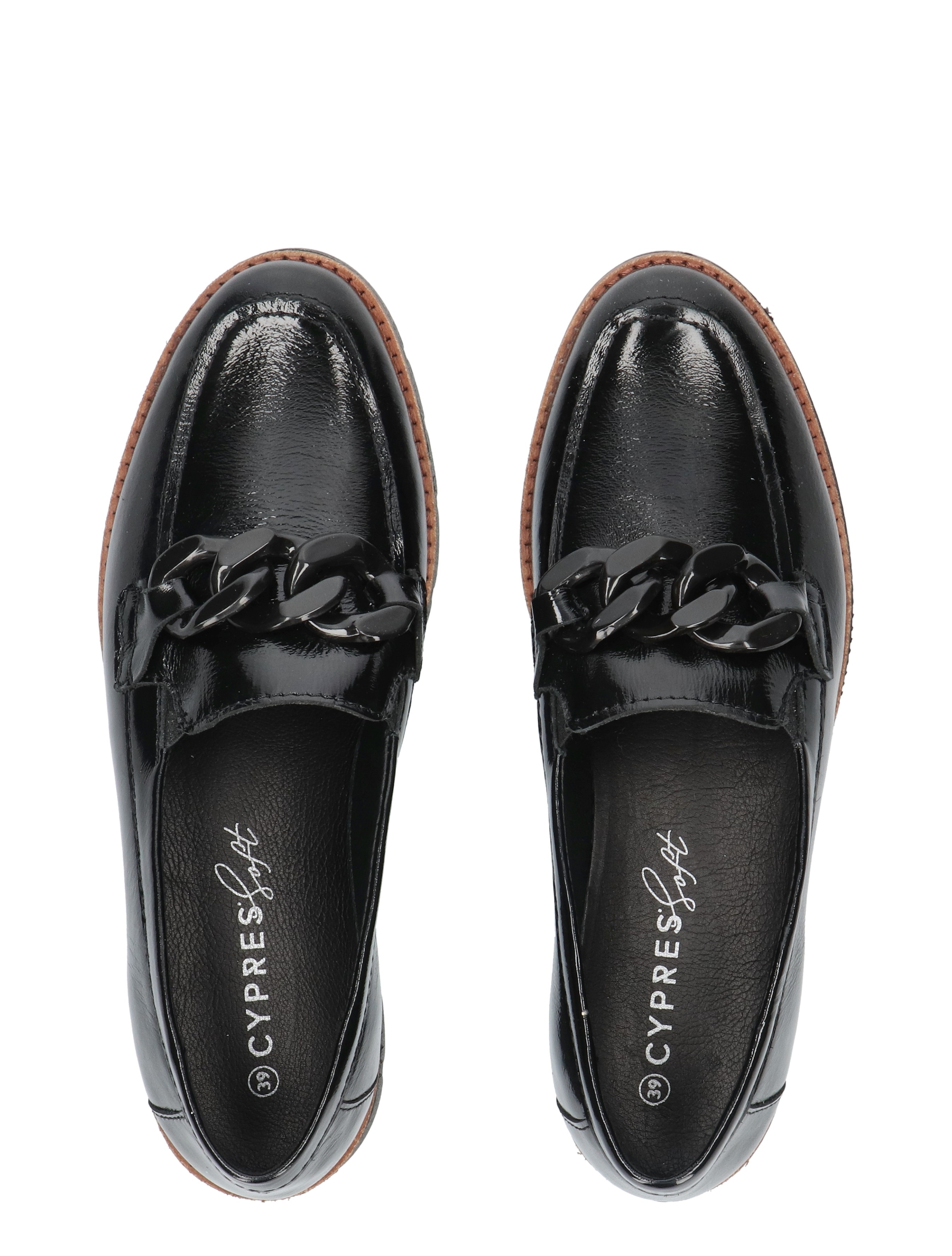 loafer, dress shoe, zwart, ketting detail, leer