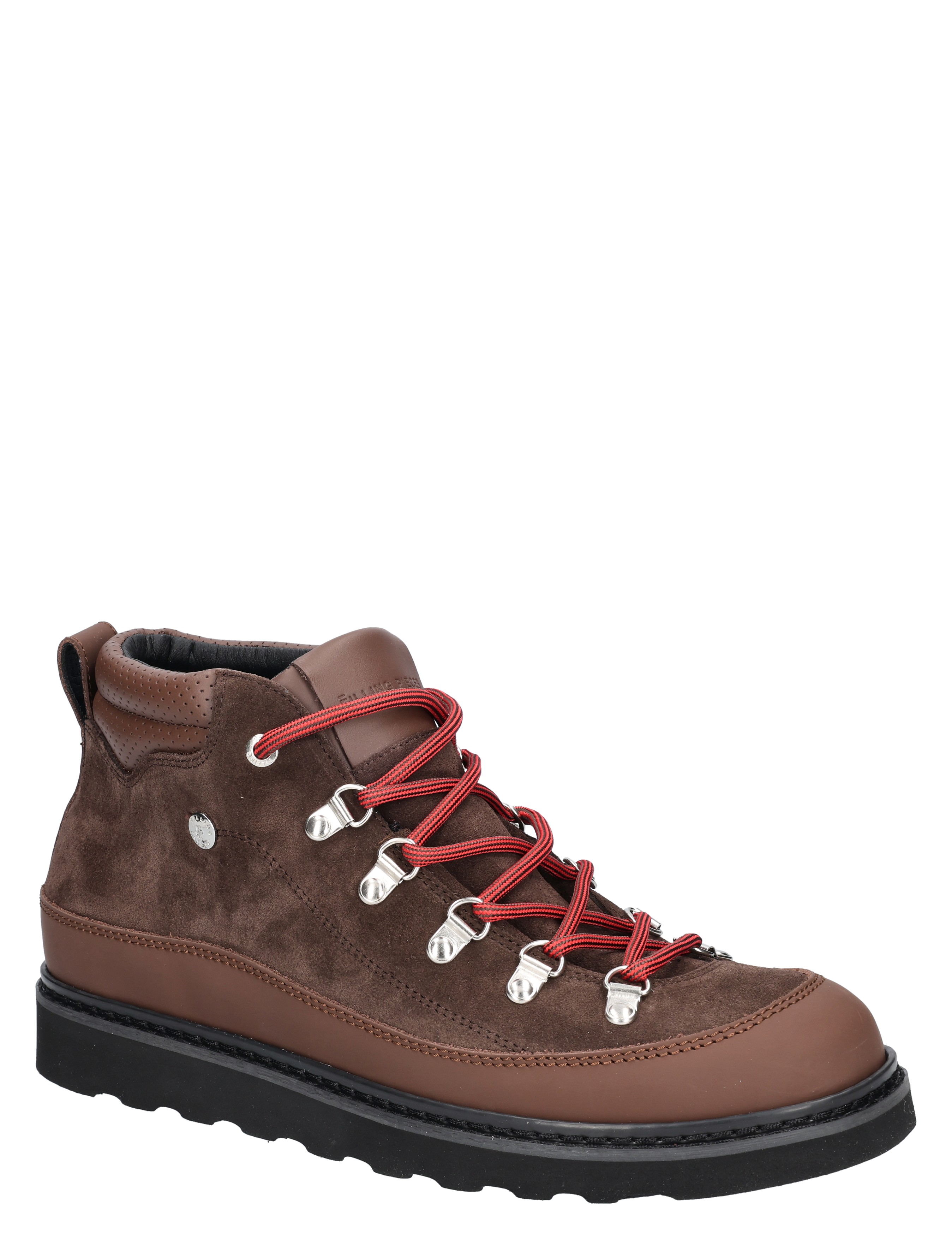 hiking boot, brown suede, red laces, ankle boot, rubber sole