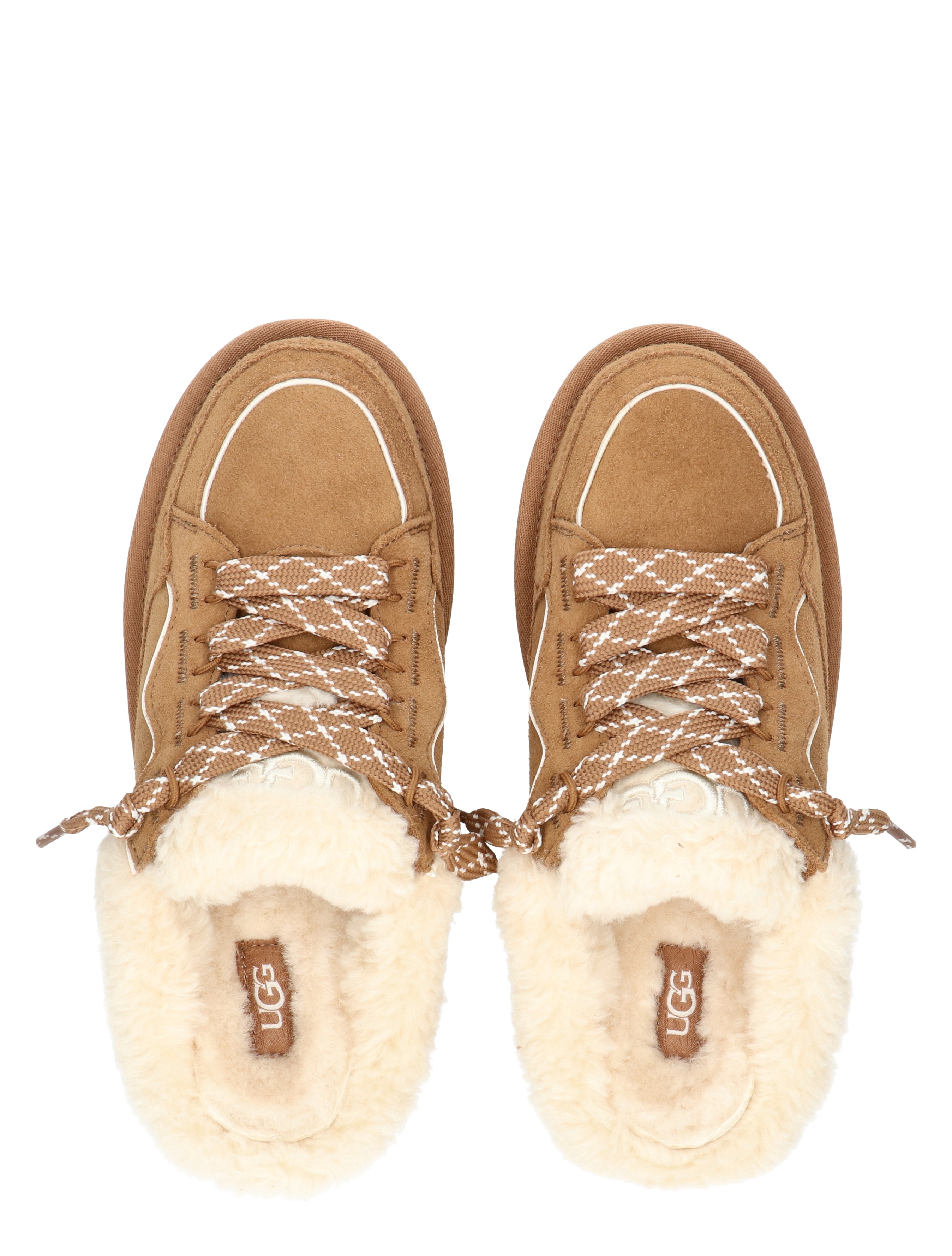 hoge sneakers, bruine schoenen, luxe binnenvoering, vachtkraag, gewatteelde veters