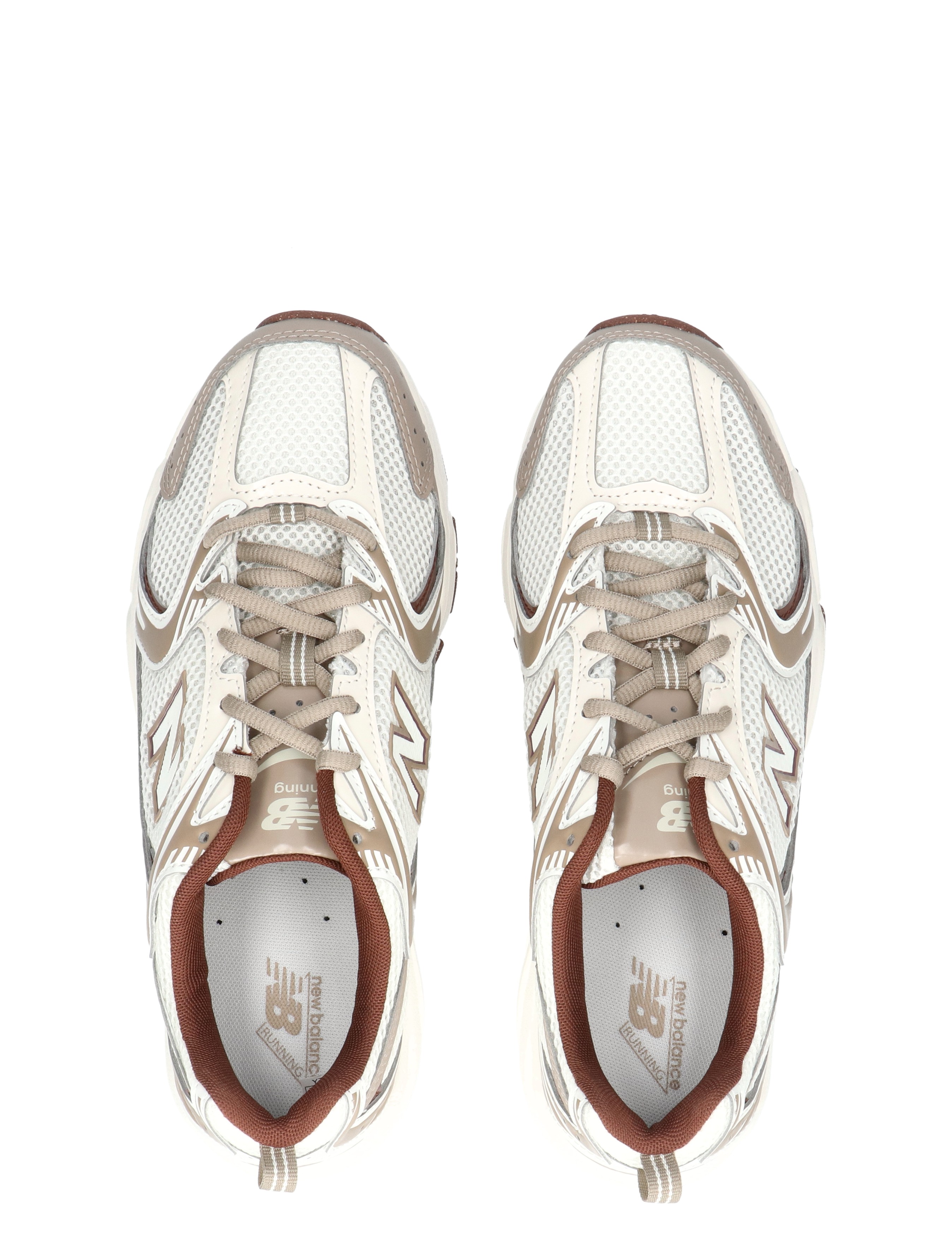 sneakers, mesh, wit, beige, veters