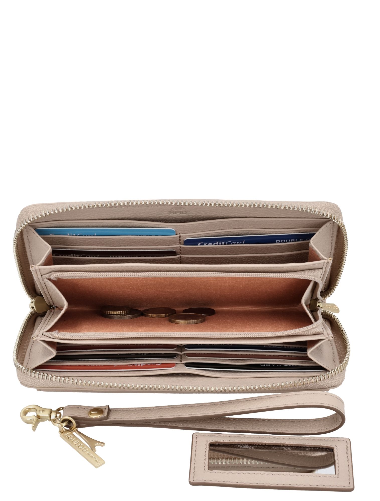 portemonnee, wallet, kaartvak, rundleer, rits