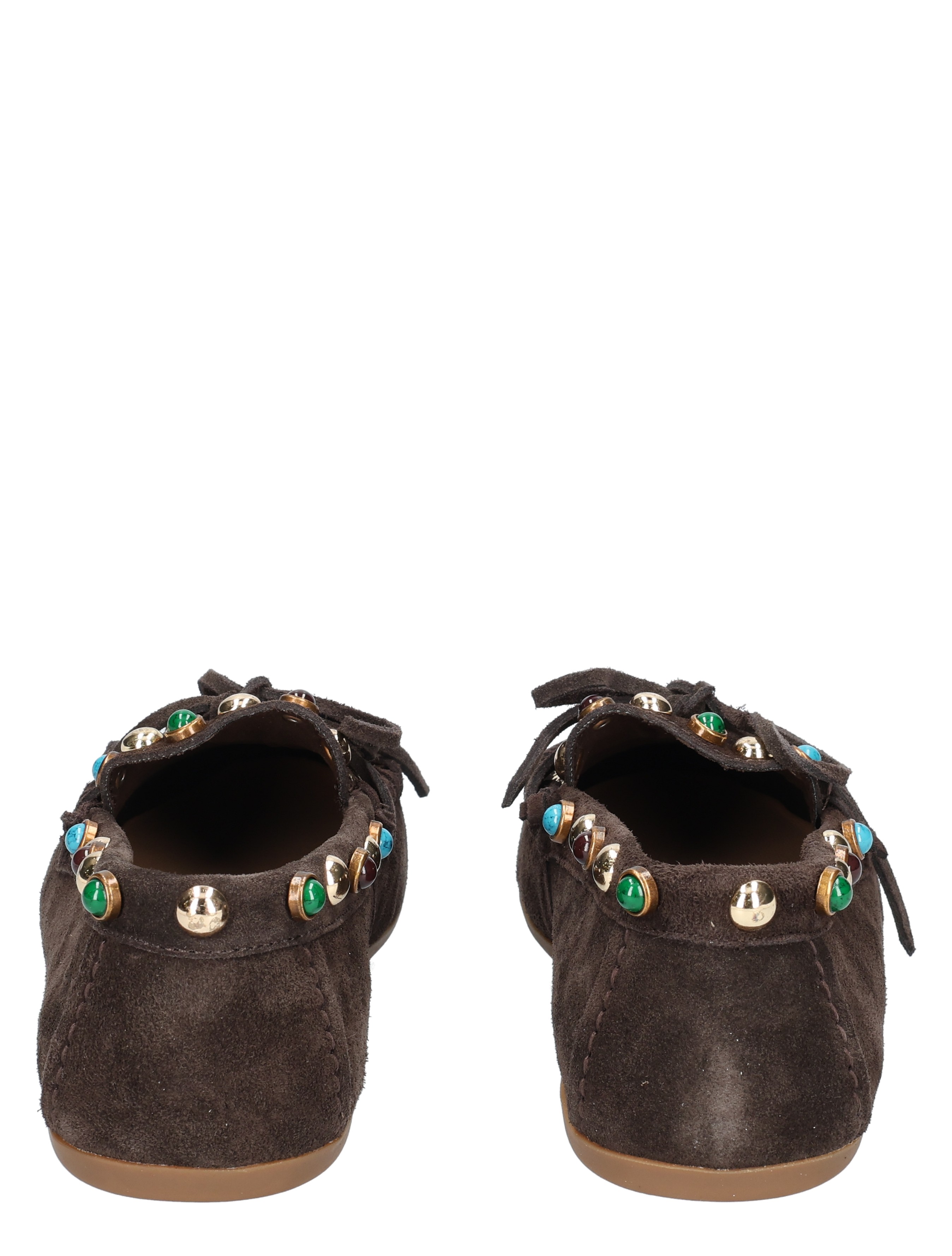 suede, slippers, decoratieve studs, mocassins, bruin