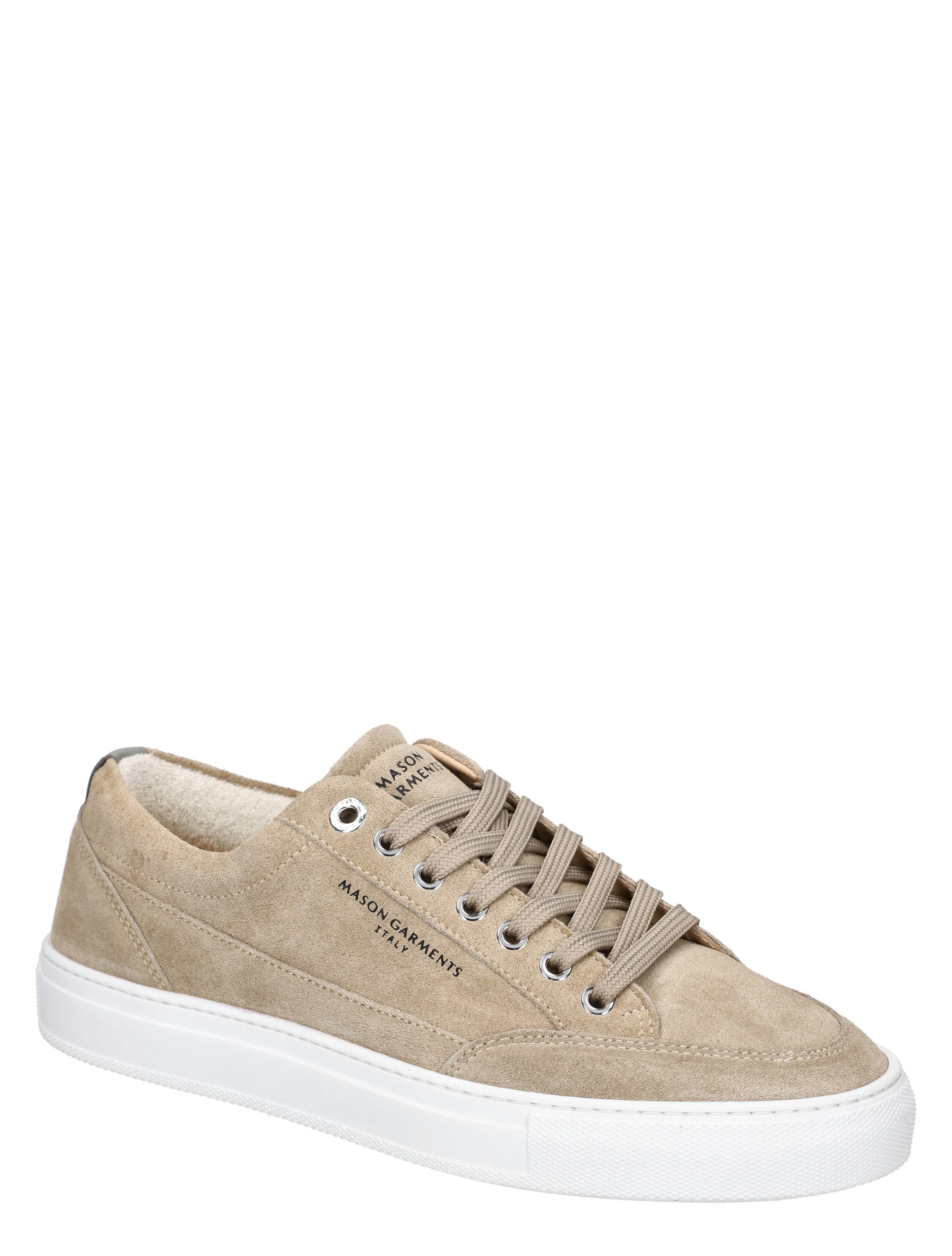 sneaker, beige, suede, veters, witte zool
