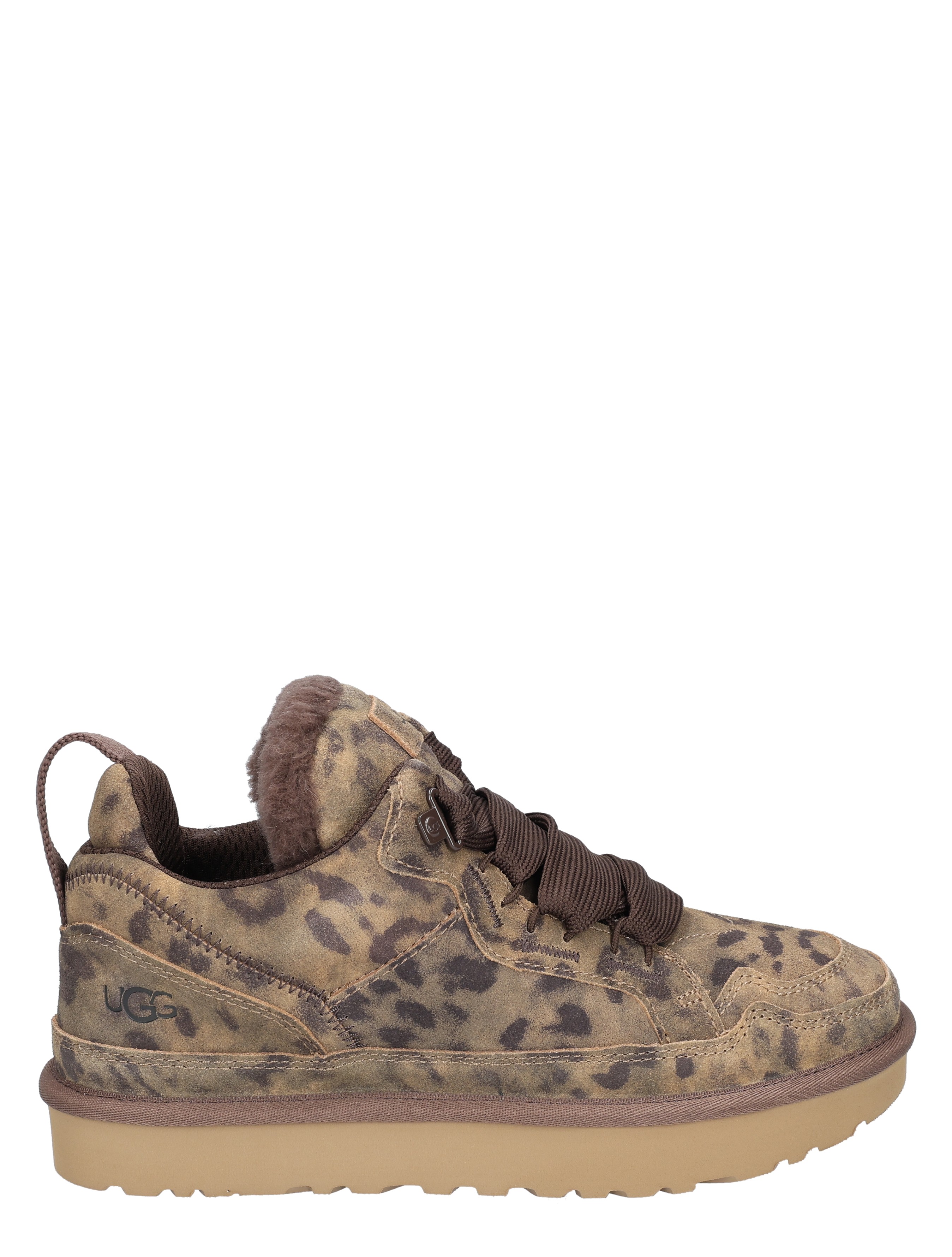 sneaker, camouflageprint, suède, bruine veters, plateauzool