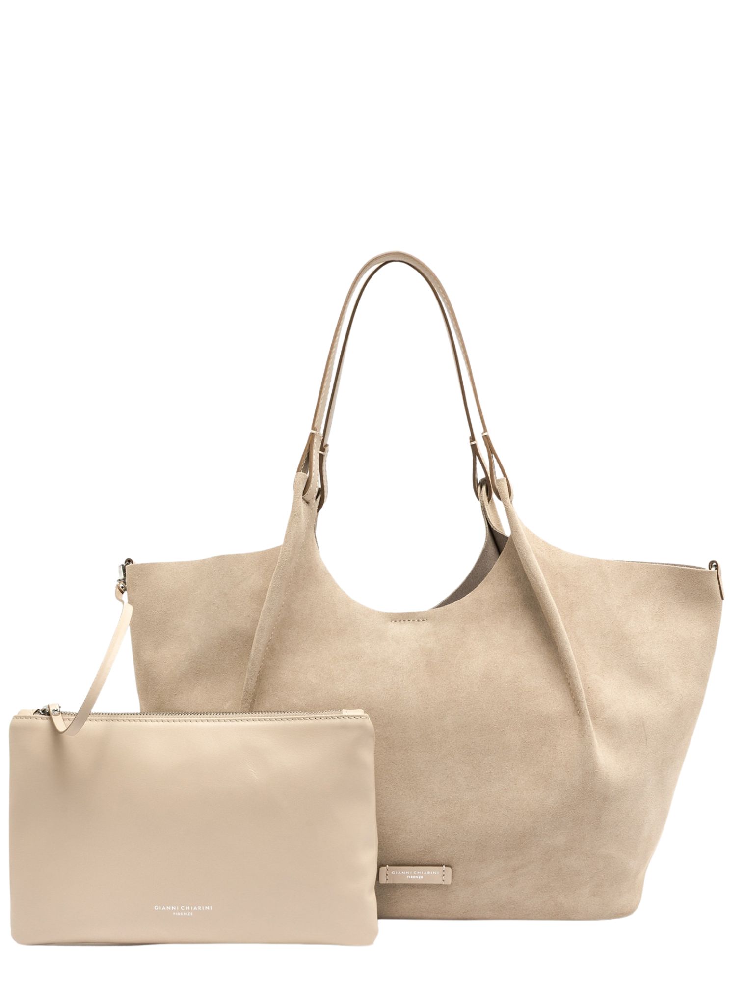 tote, tas, beige, suede, set