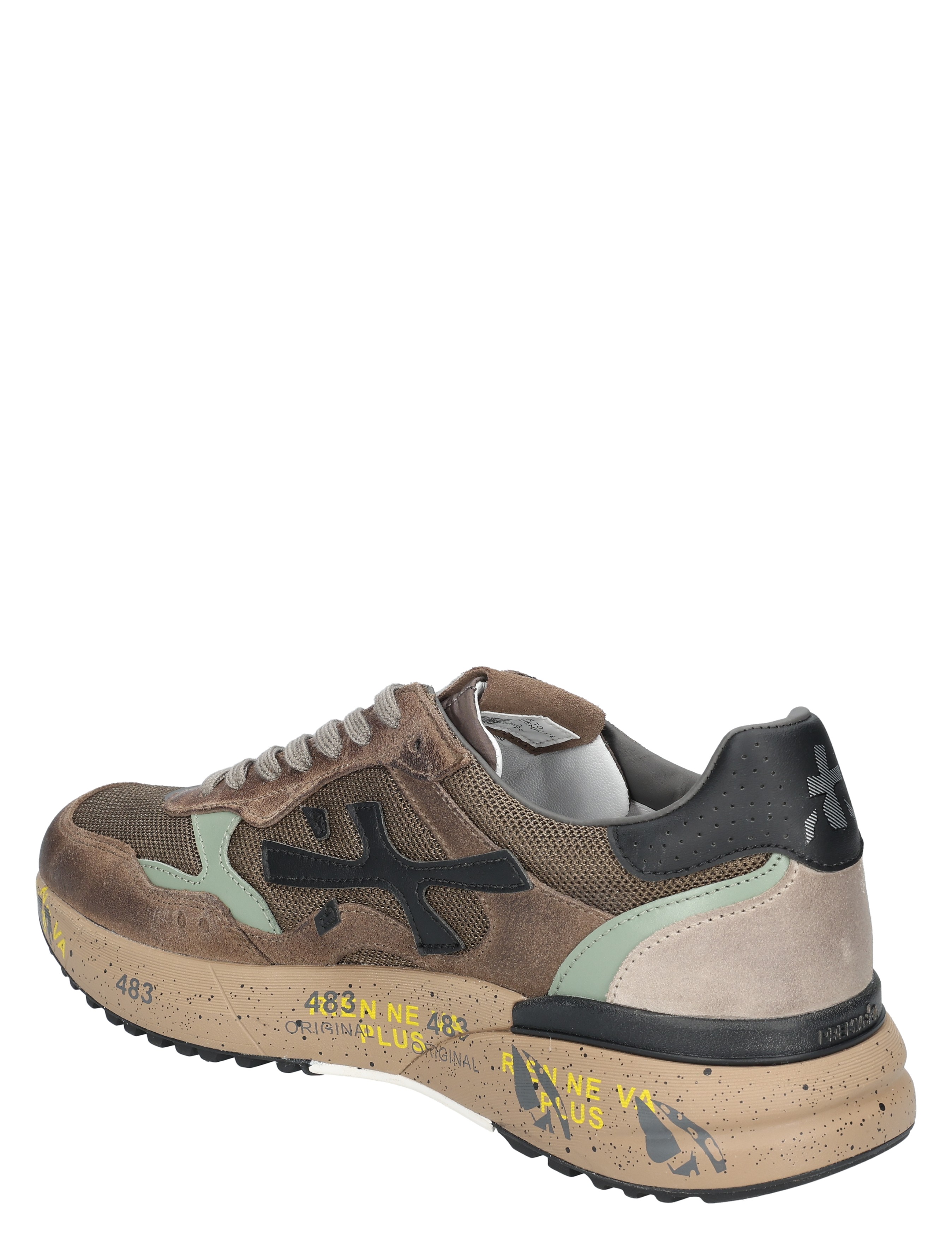sneaker, bruin, mesh, suede, platform