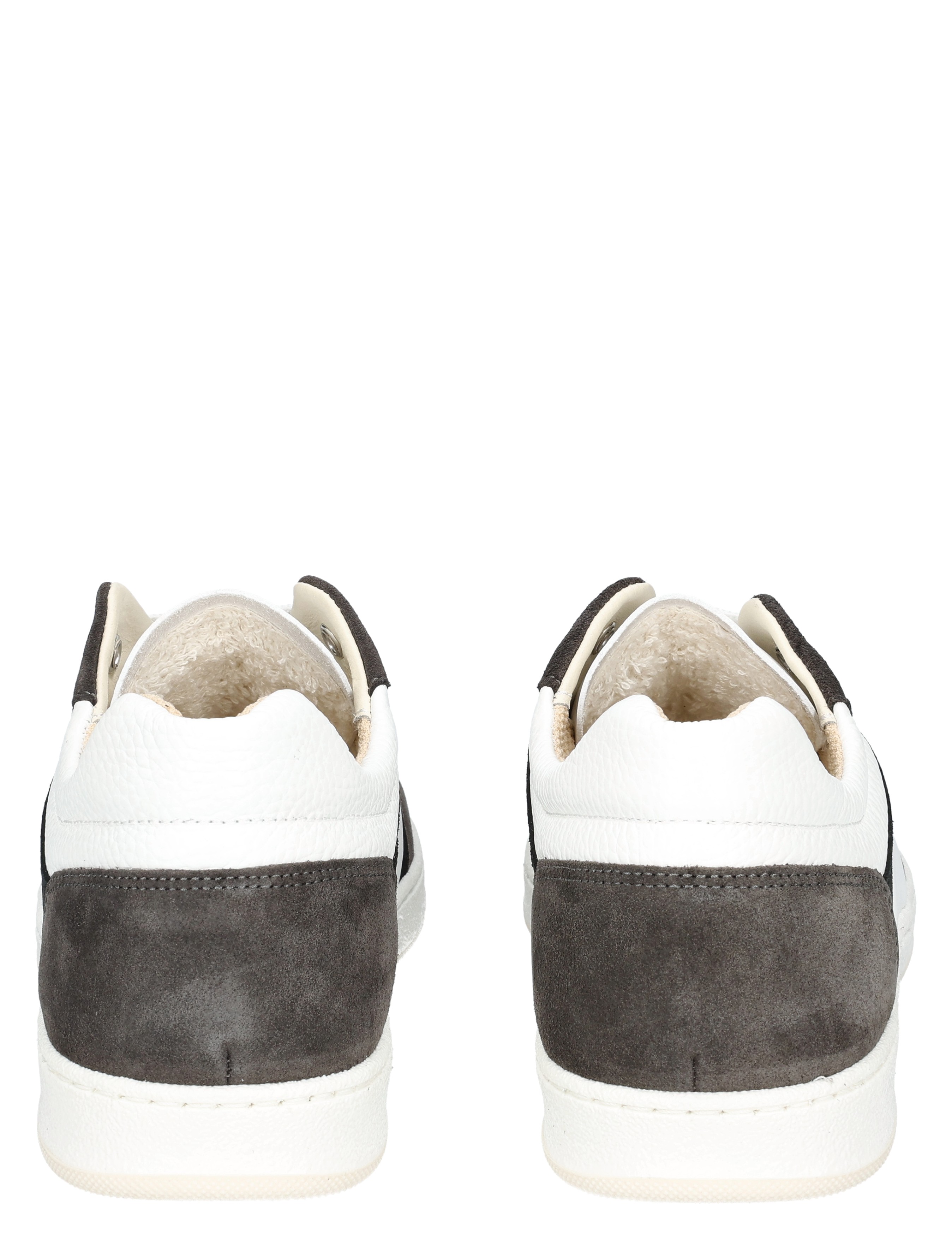 sneaker, suede, grijs, witte naden, back view