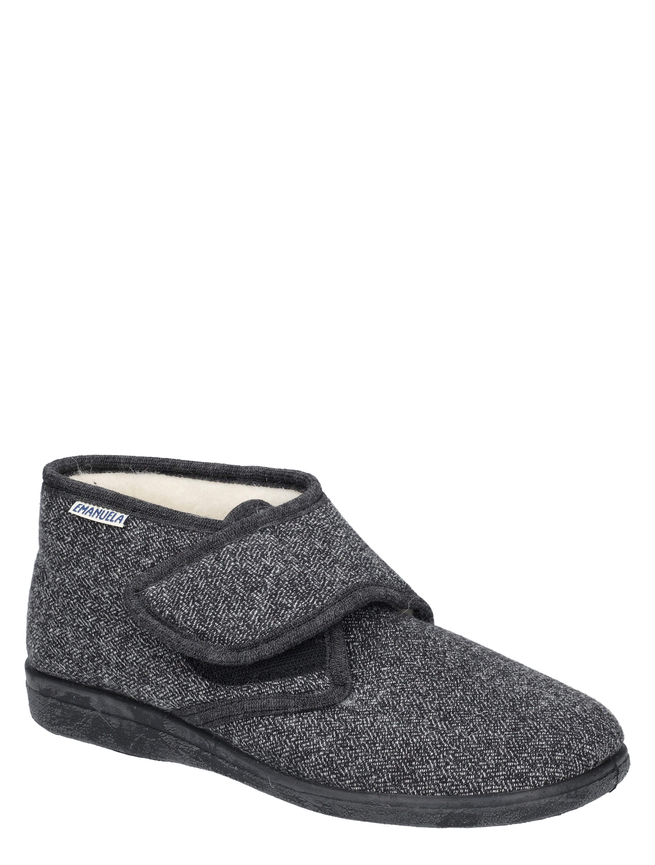 slipper, slipper met band, wollemper, gesloten teen, donkergrijs
