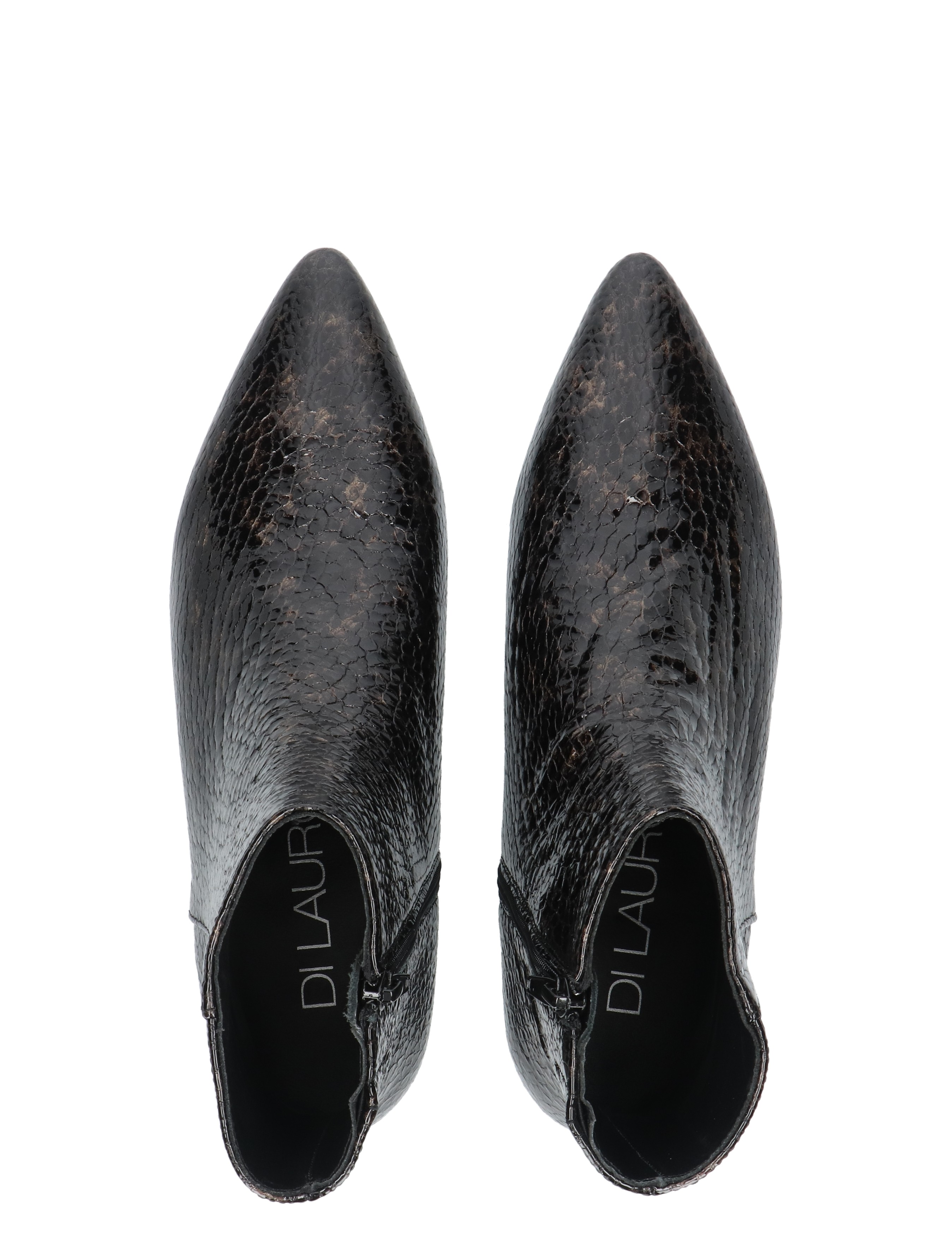 booties, ankle boots, zwart, krokodillenprint, puntige neus